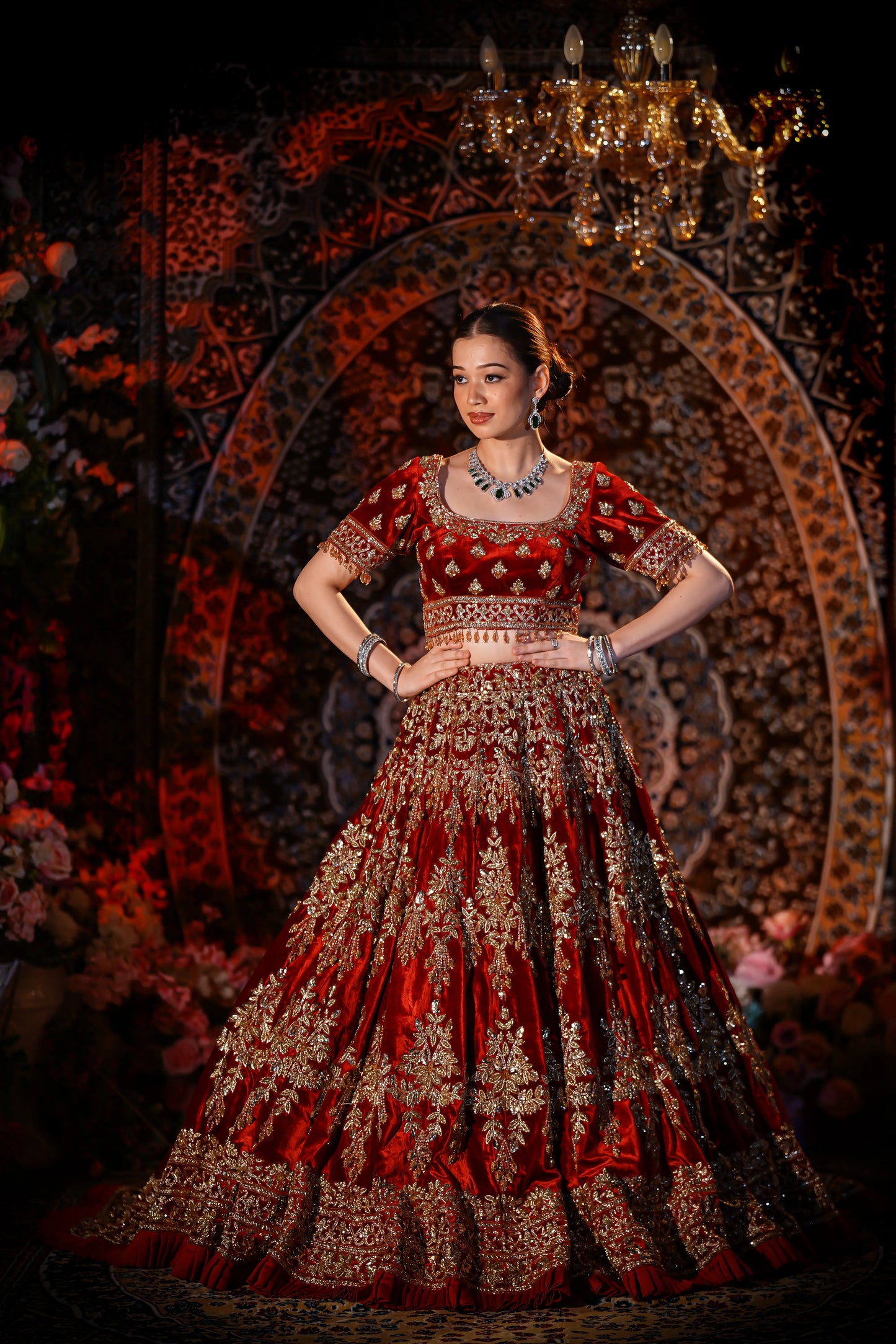 Regal Crimson Zardozi Bridal Lehenga Set