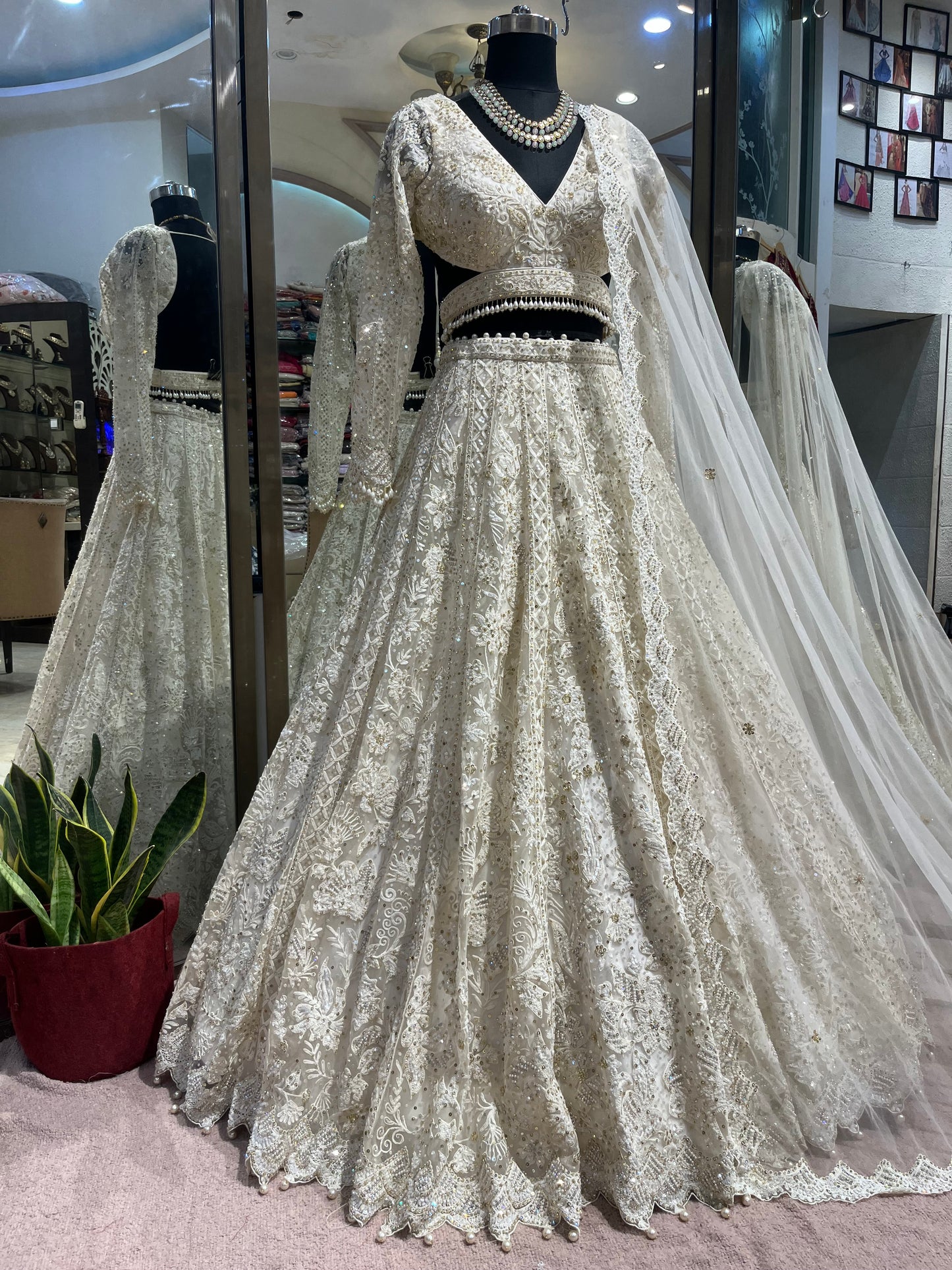 Ivory Pearl Handcrafted Bridal Lehenga Set