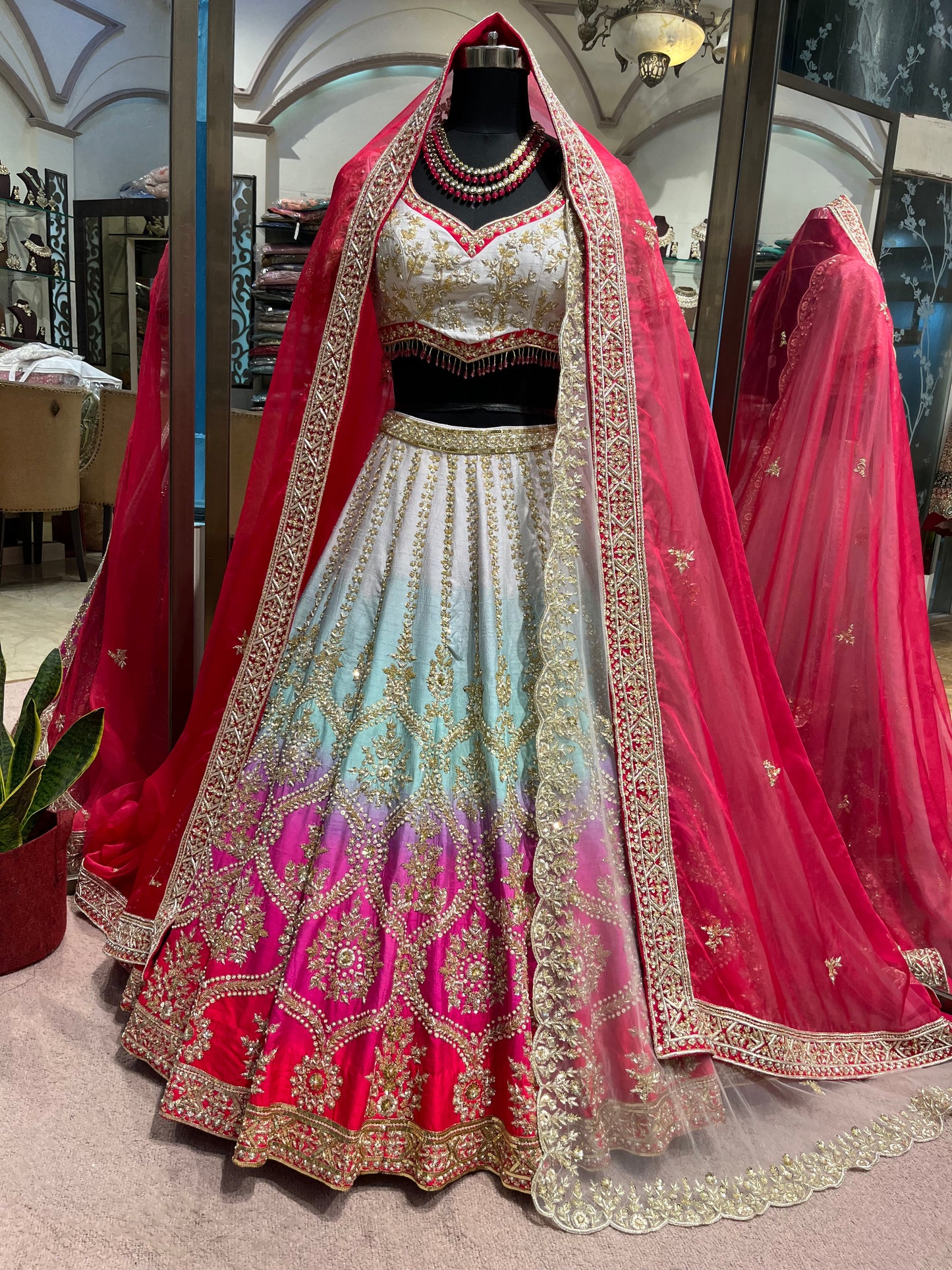 Fuchsia Ombre Royal Bridal Lehenga Set