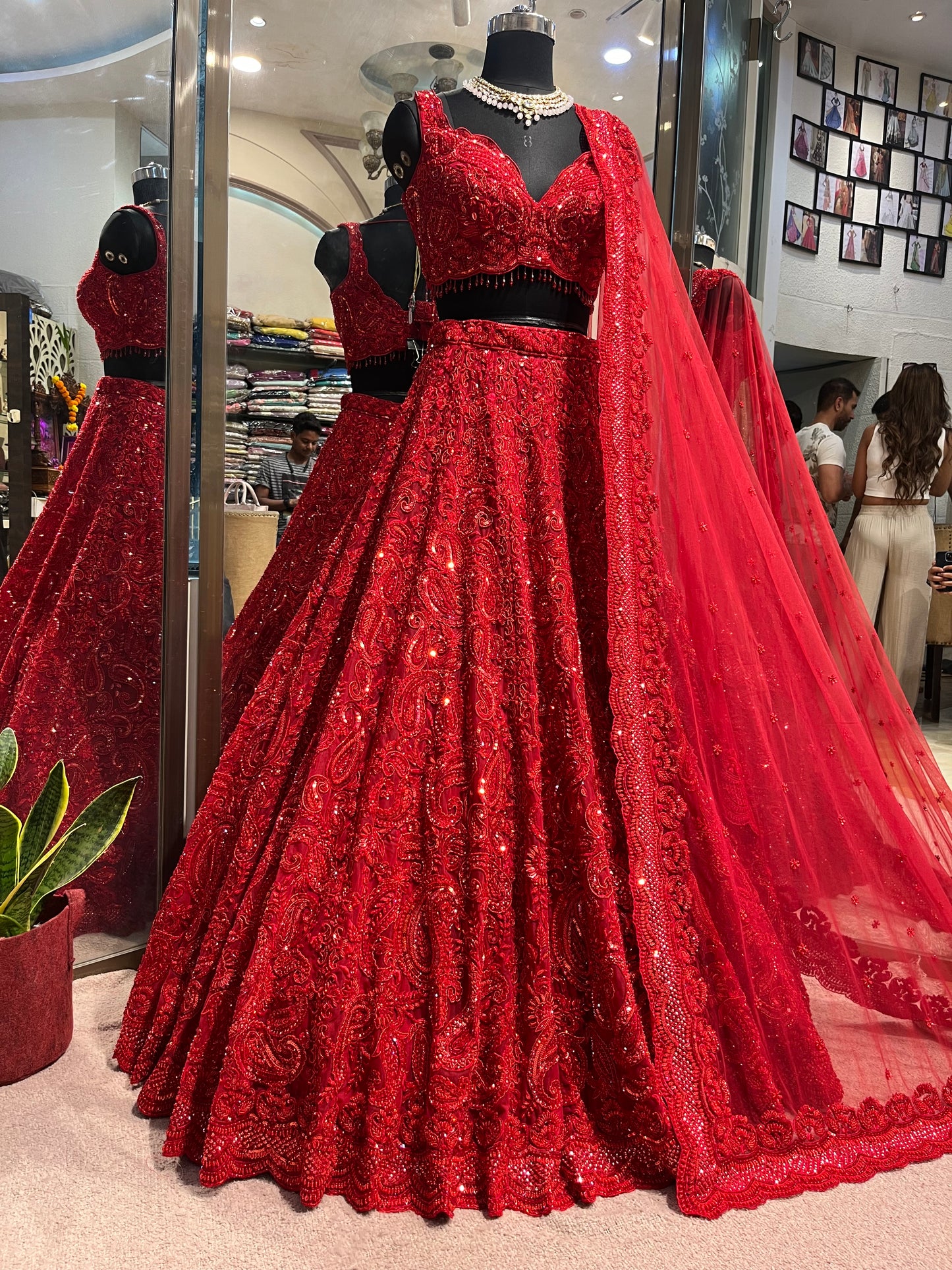 Ruby Red Royal Bridal Lehenga with Handcrafted Sequins