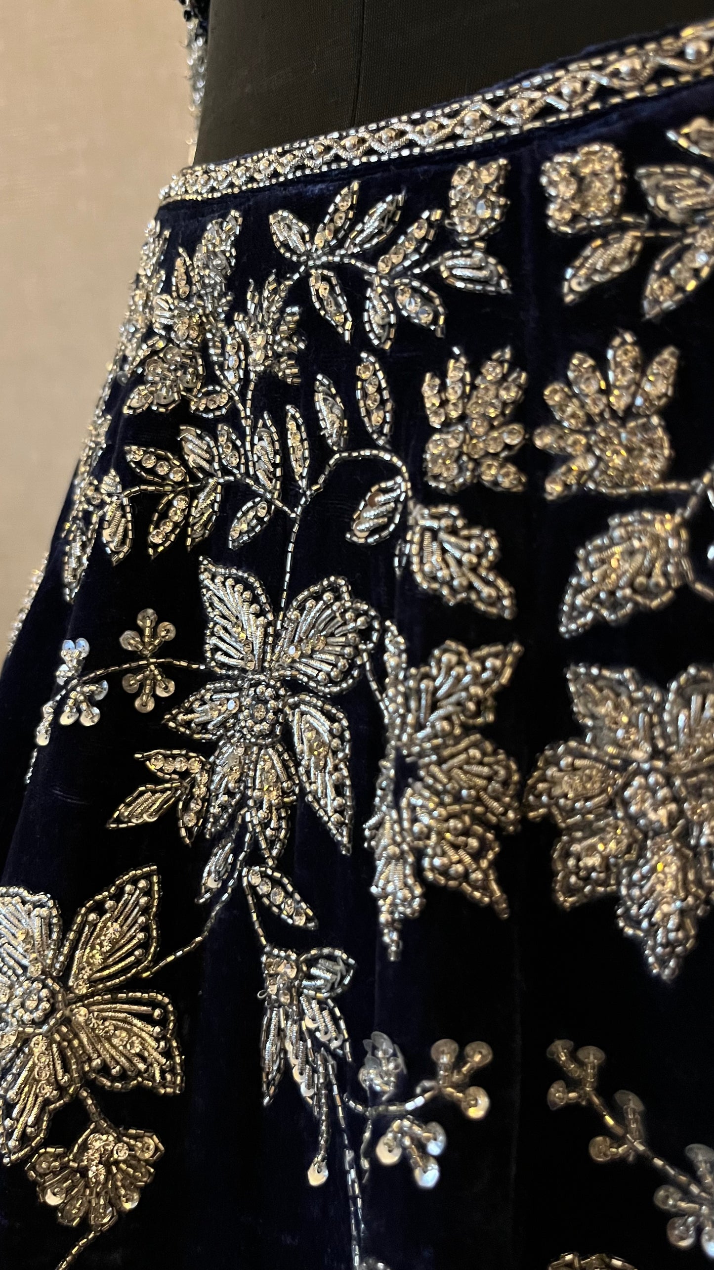 Midnight Sapphire Crystal Embroidered Bridal Lehenga Set