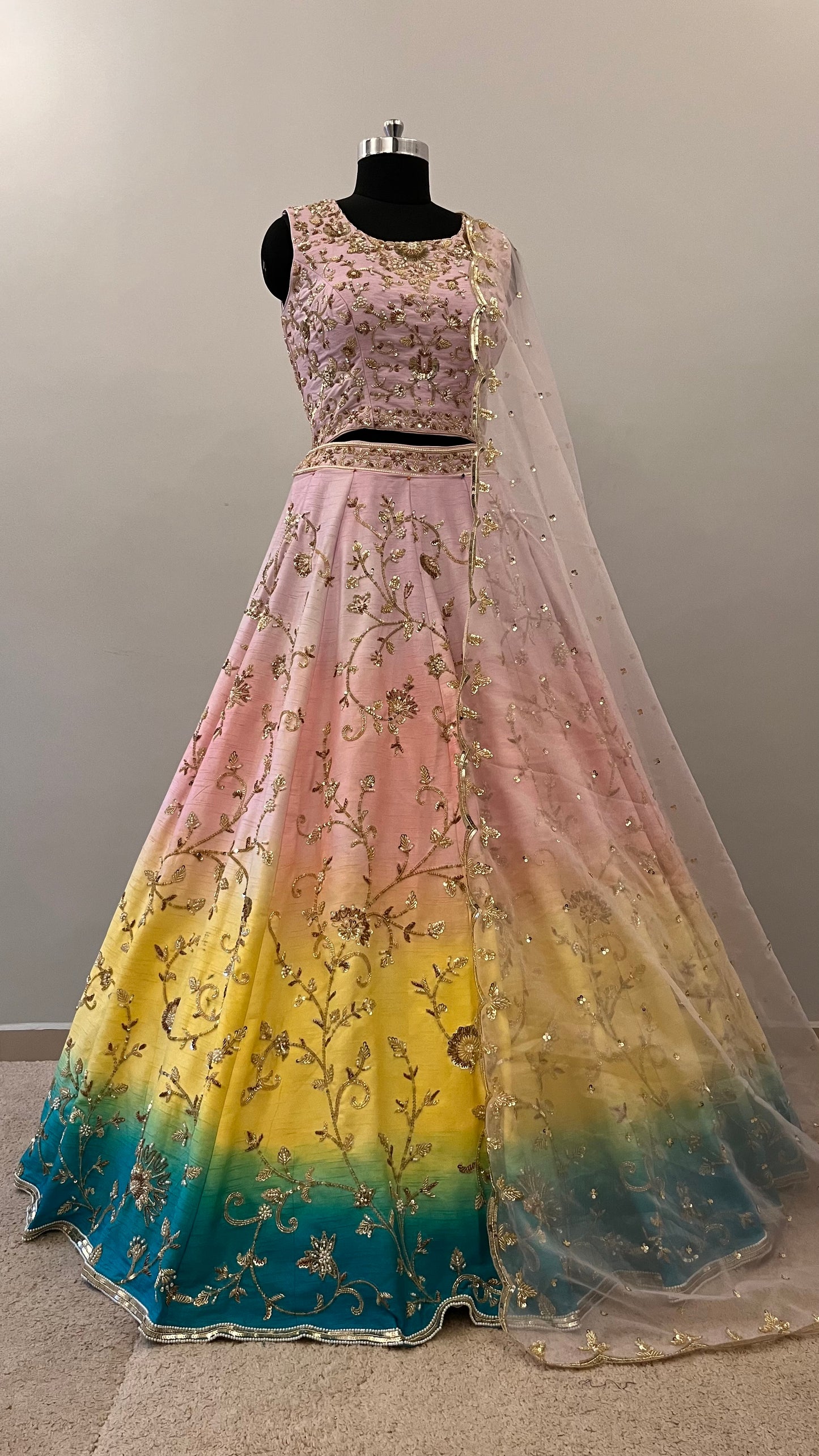 Nooré Pastel Ombre Handcrafted Bridal Lehenga Set