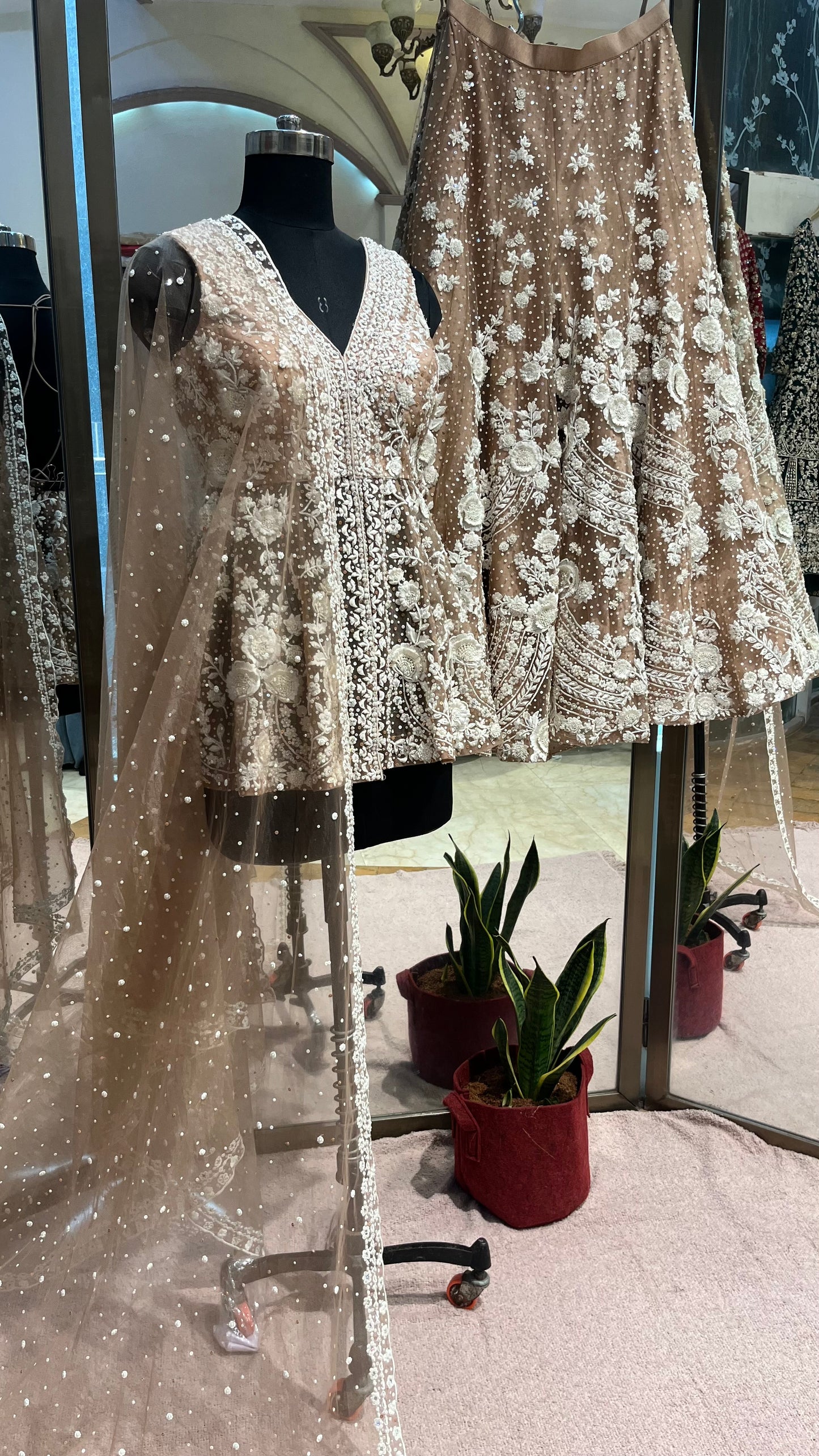 Mocha Pearl Embroidered Designer Lehenga Set