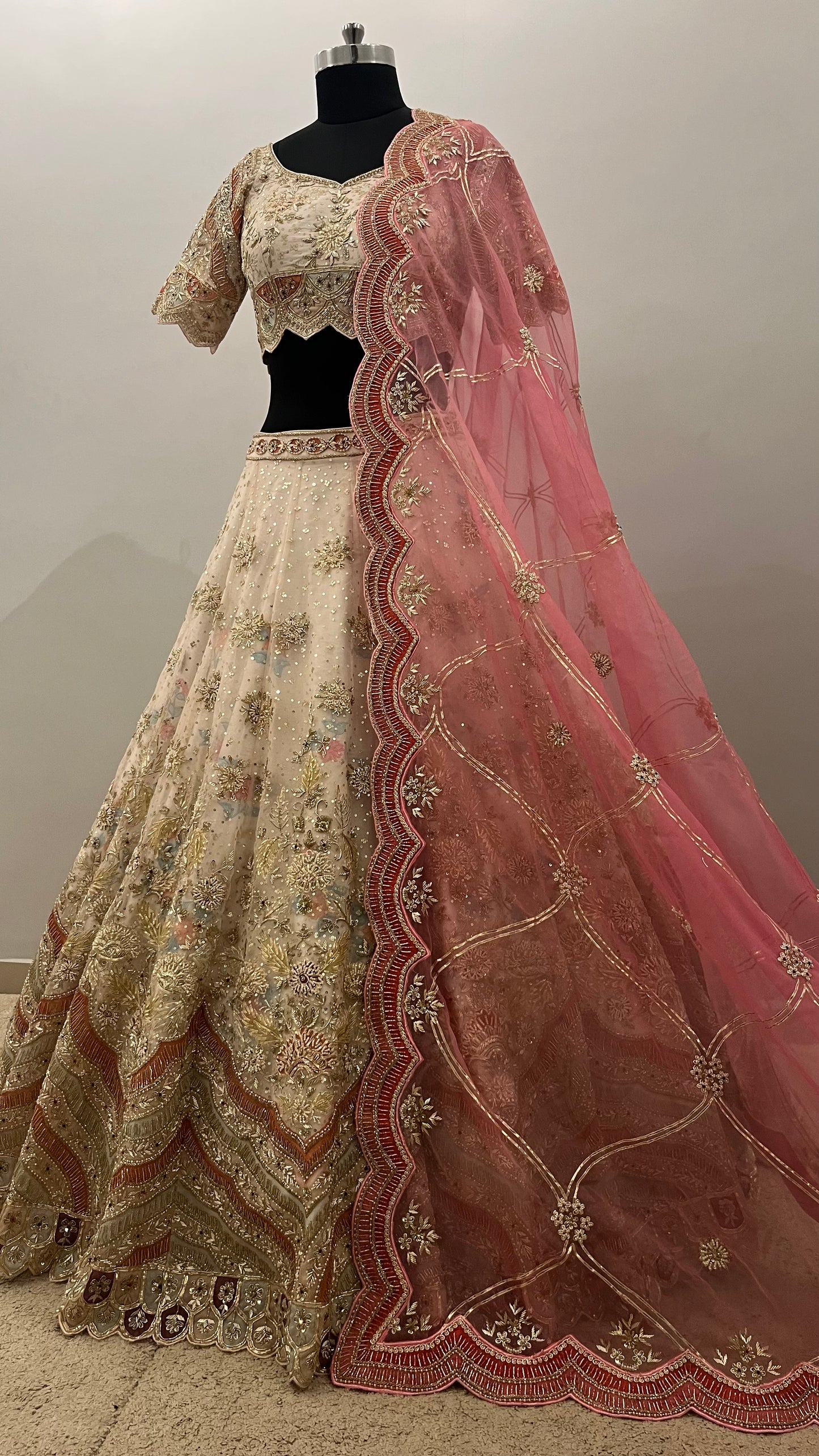 Roselle Ivory Zari Bridal Lehenga