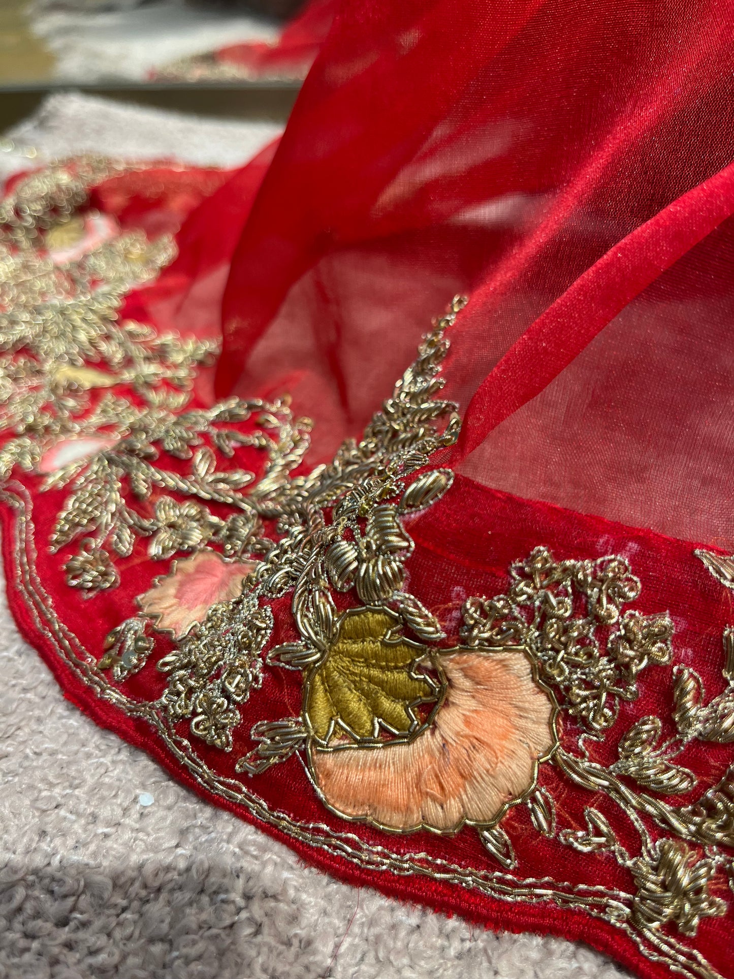 Regal Crimson Floral Bridal Lehenga Couture