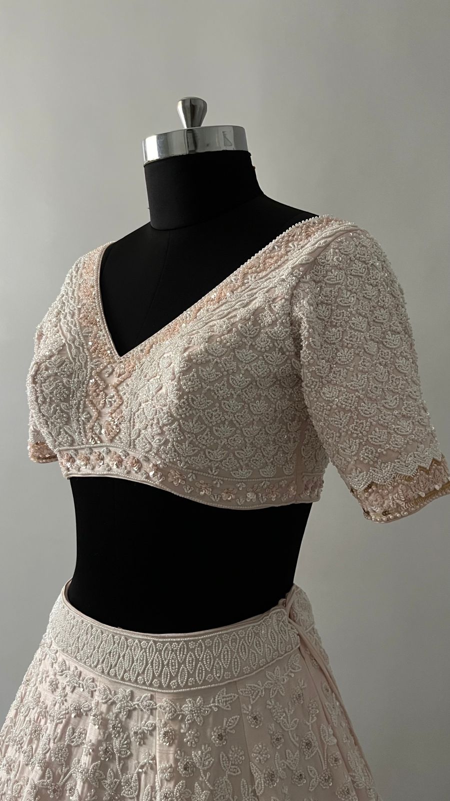 Elara Ivory Pearl Embroidered Bridal Lehenga