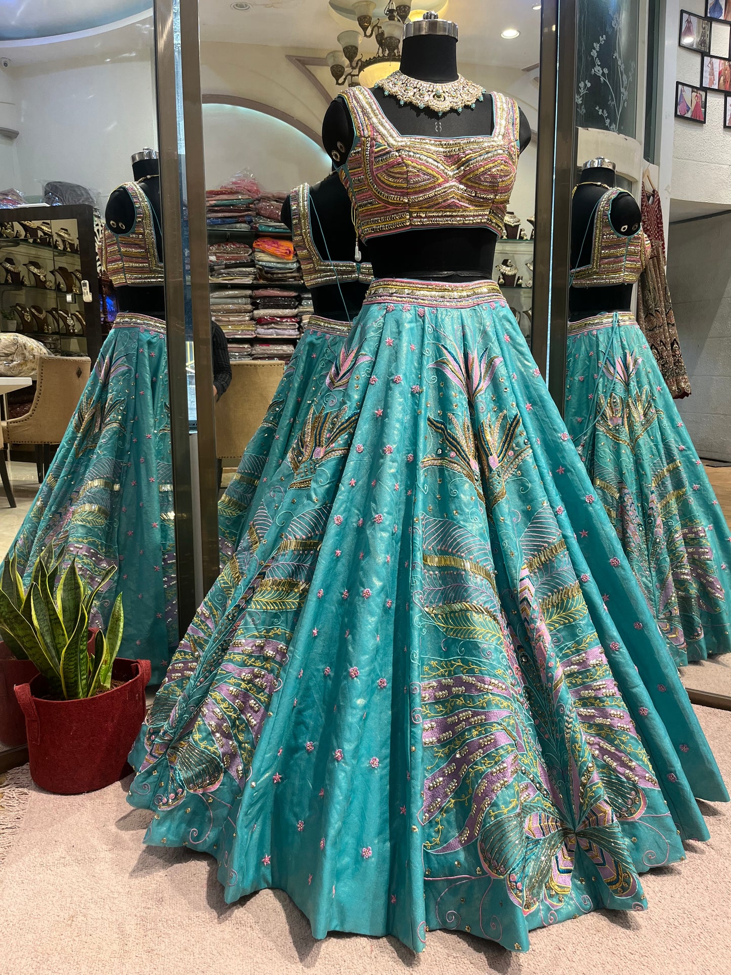 Azura Aqua Embroidered Designer Lehenga Set