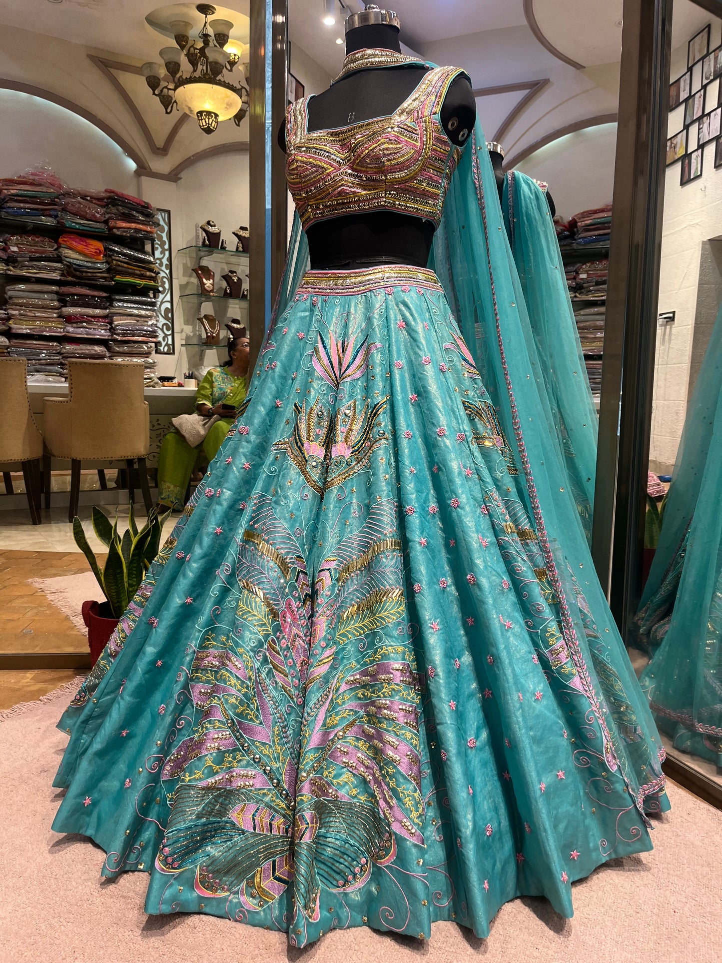 Azura Aqua Embroidered Designer Lehenga Set