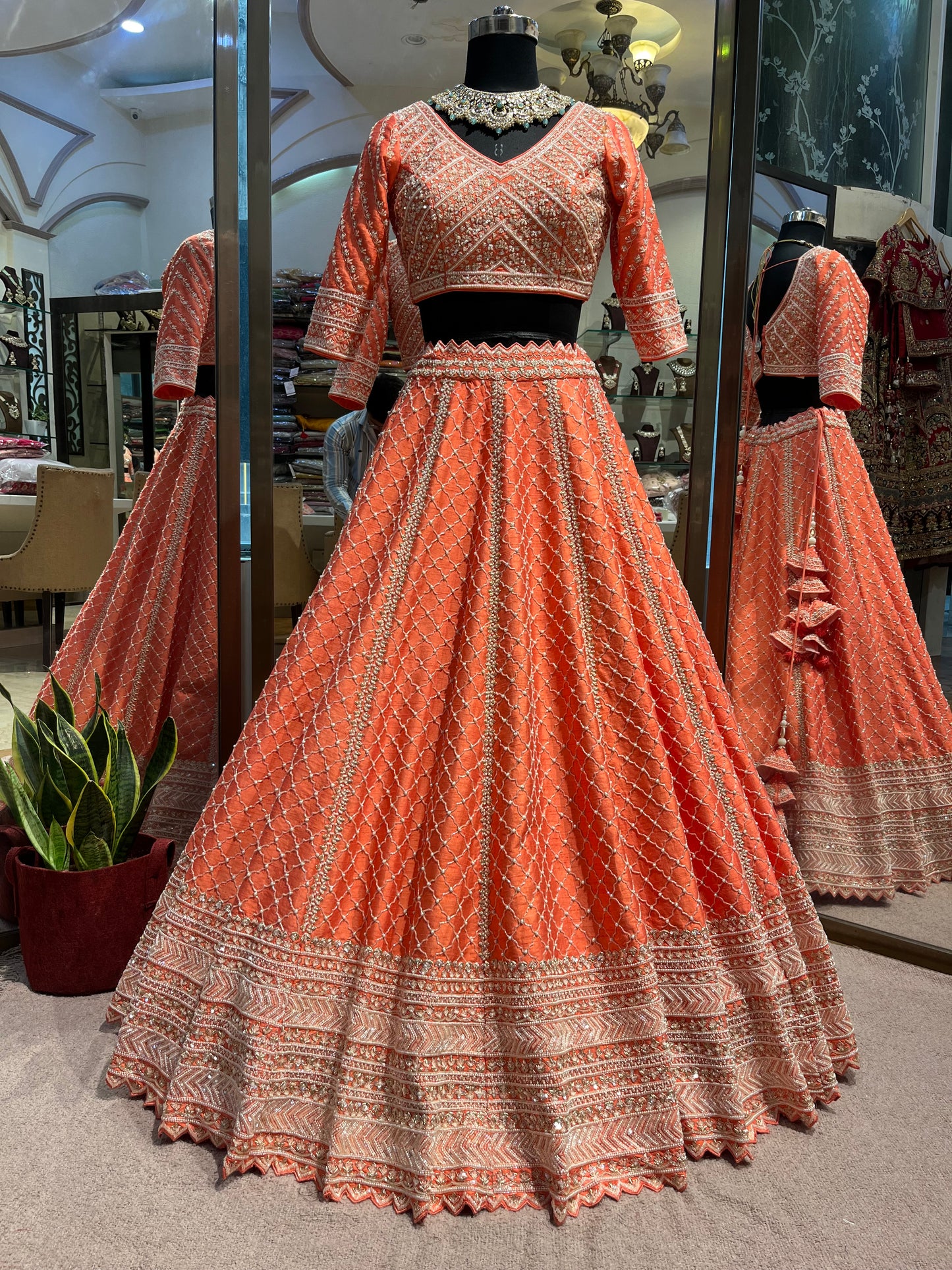 Serena Coral Crystal Embellished Bridal Lehenga