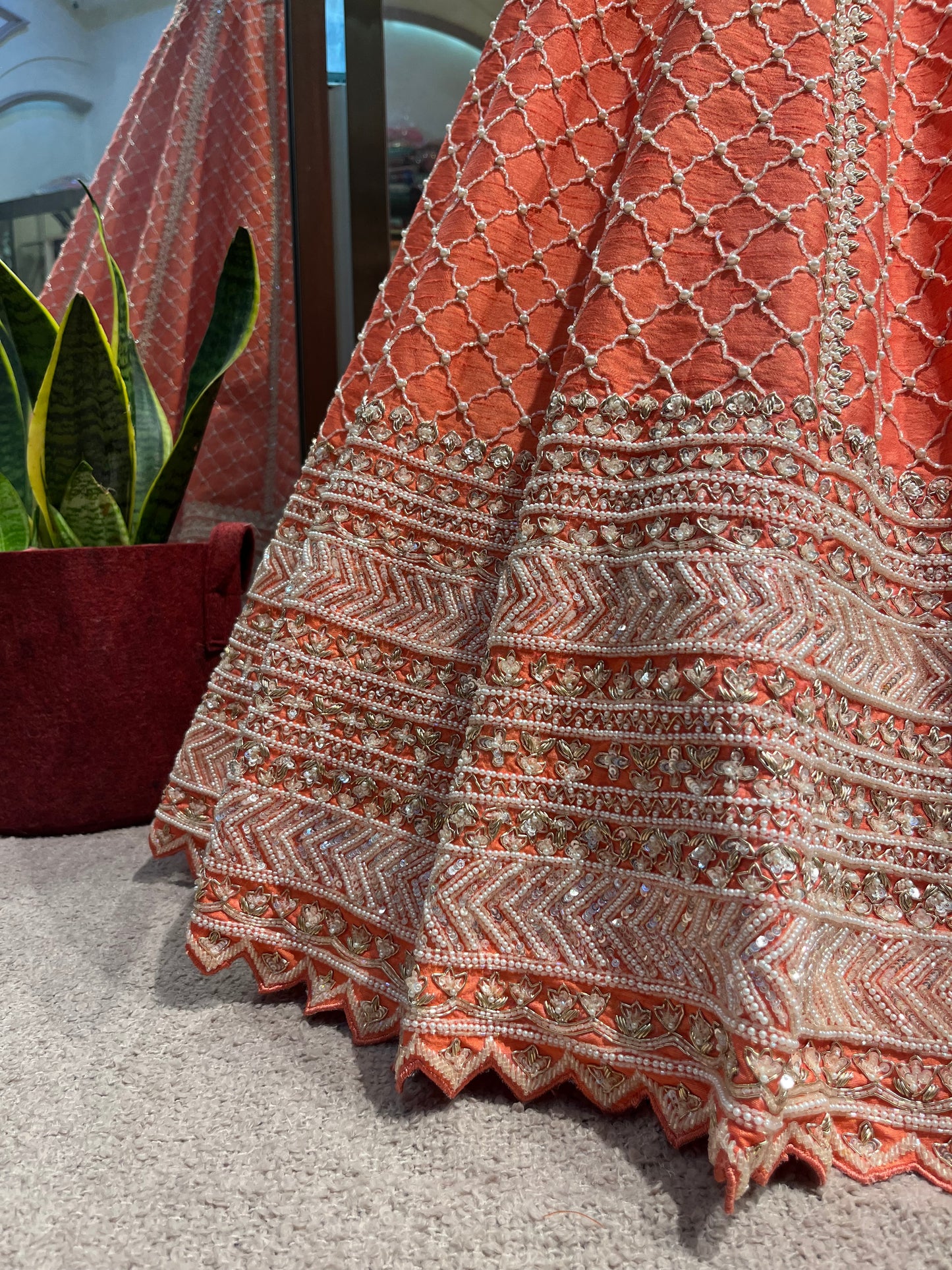 Serena Coral Crystal Embellished Bridal Lehenga