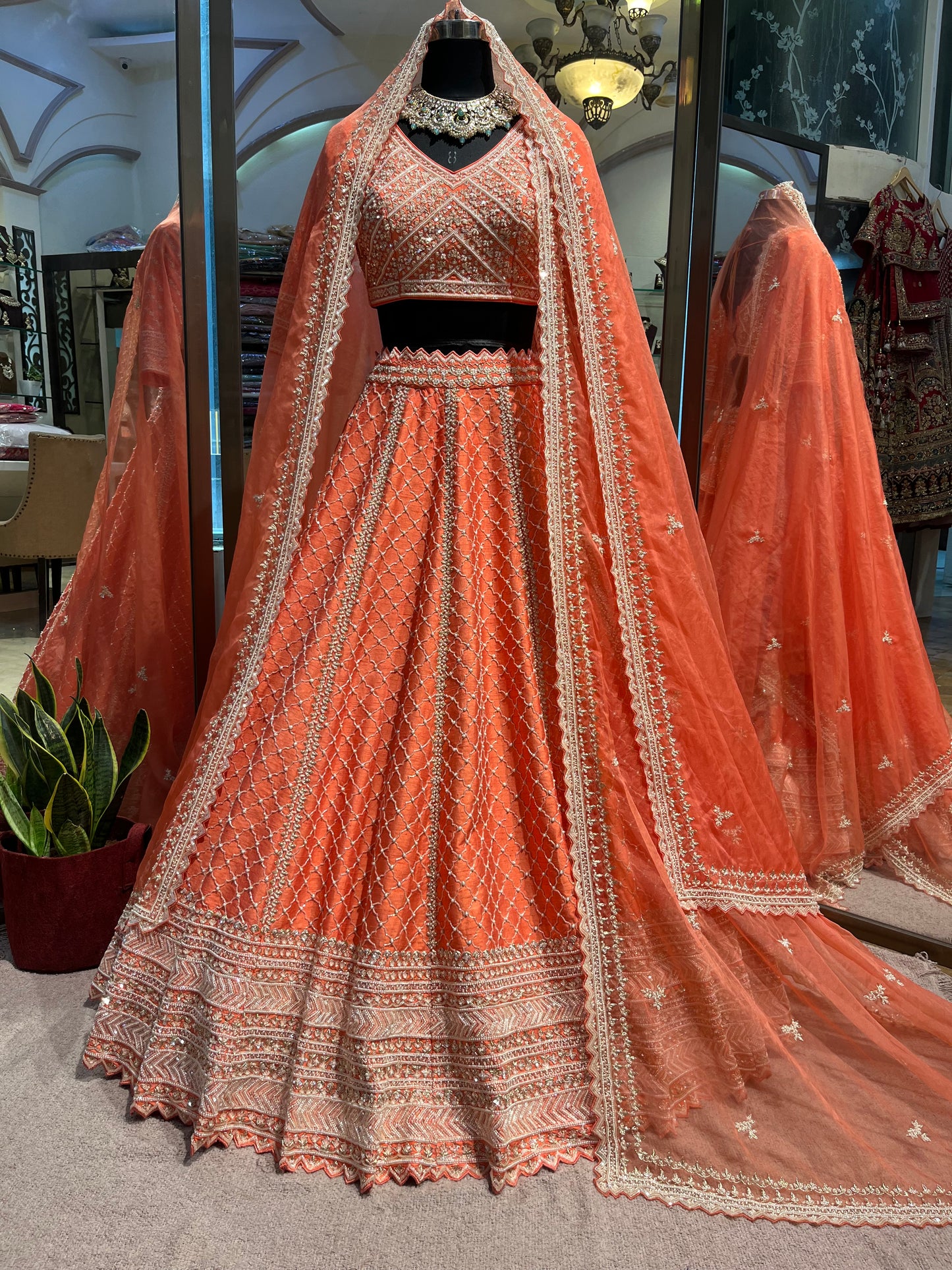 Serena Coral Crystal Embellished Bridal Lehenga