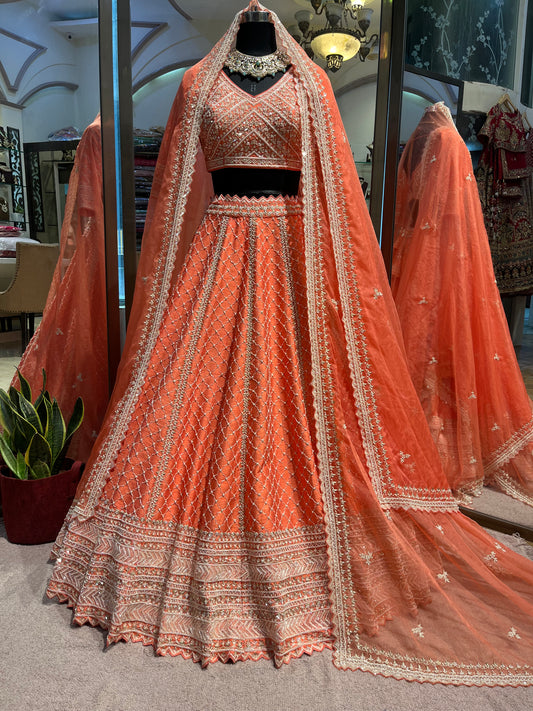Serena Coral Crystal Embellished Bridal Lehenga