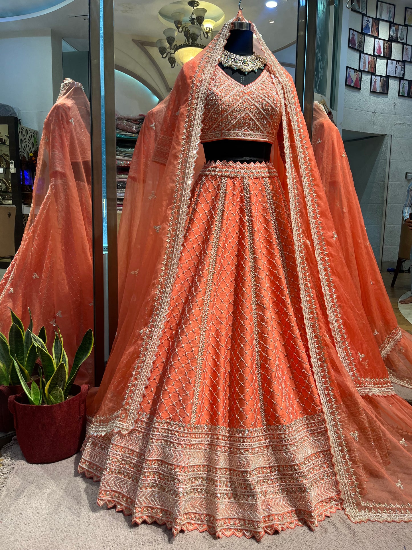 Serena Coral Crystal Embellished Bridal Lehenga
