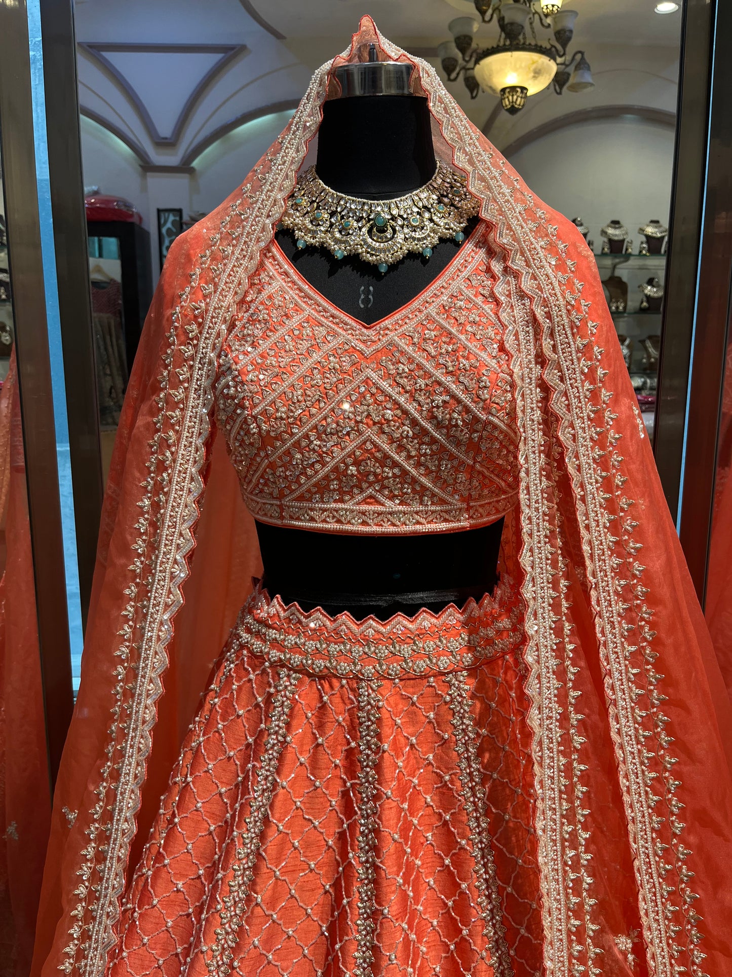 Serena Coral Crystal Embellished Bridal Lehenga