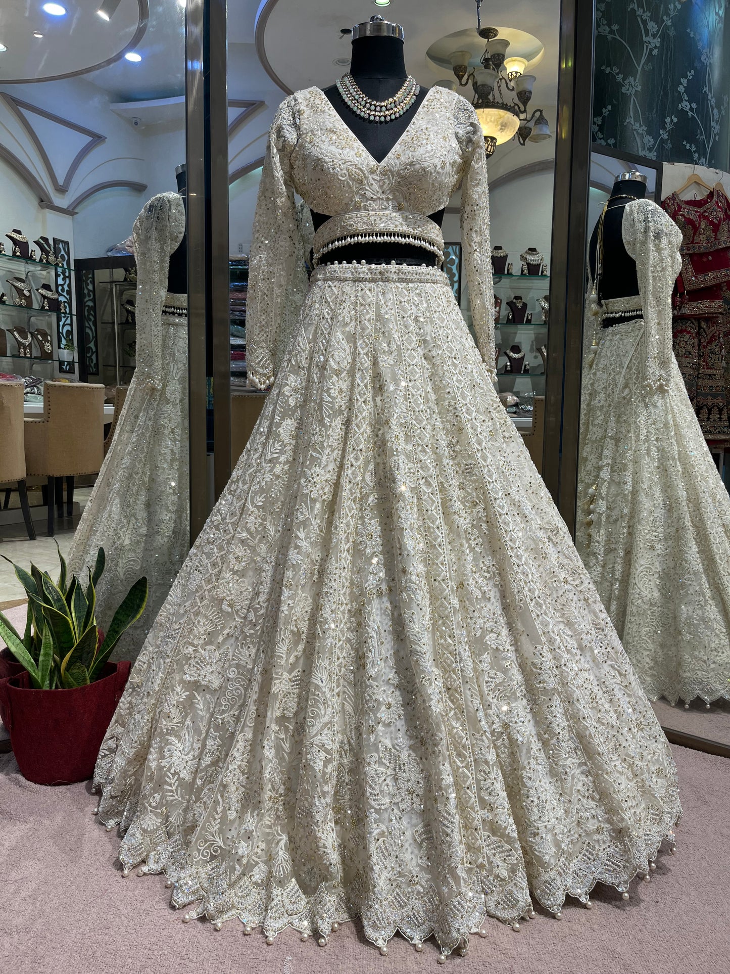 Ivory Pearl Handcrafted Bridal Lehenga Set