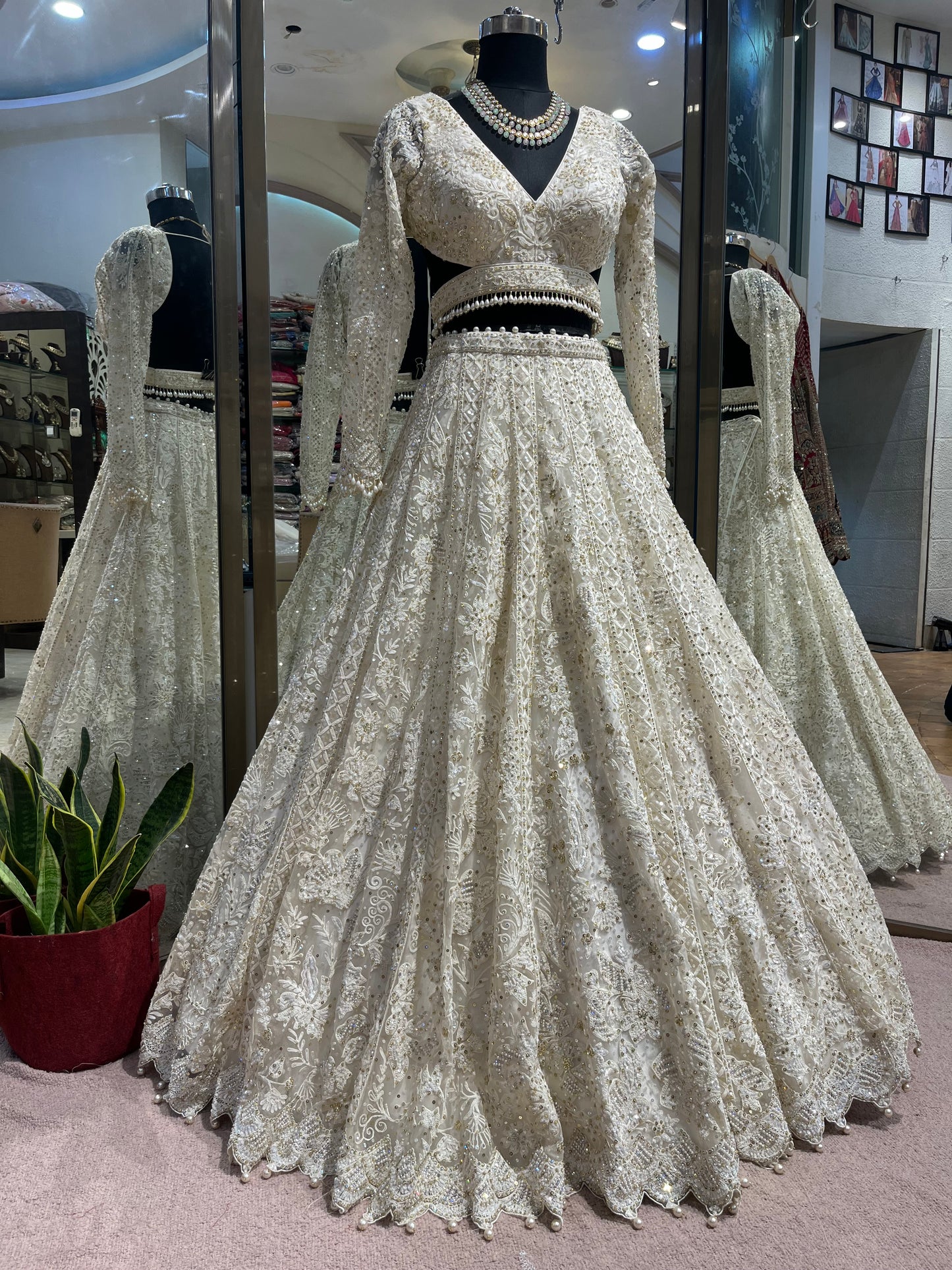 Ivory Pearl Handcrafted Bridal Lehenga Set