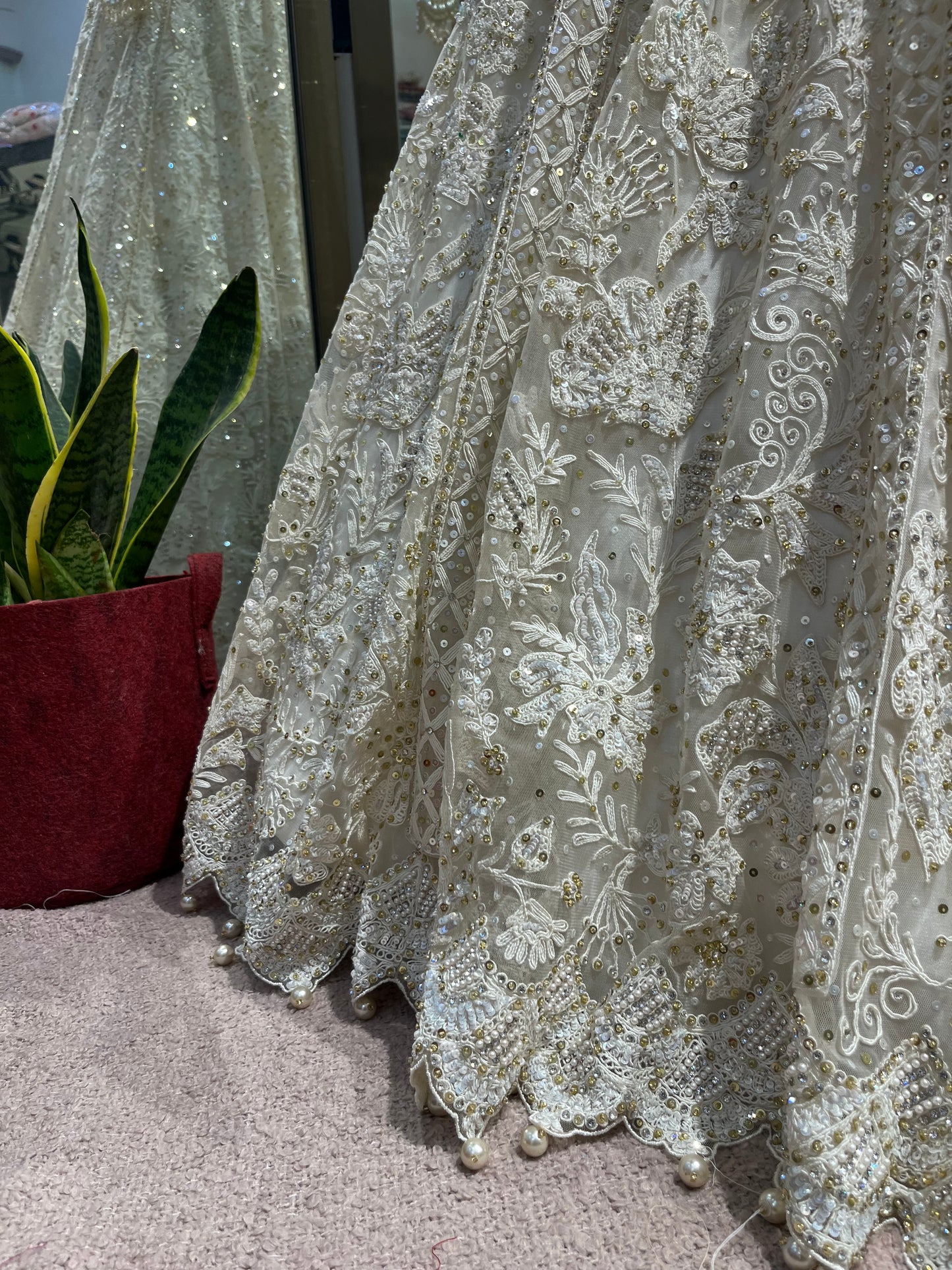Ivory Pearl Handcrafted Bridal Lehenga Set