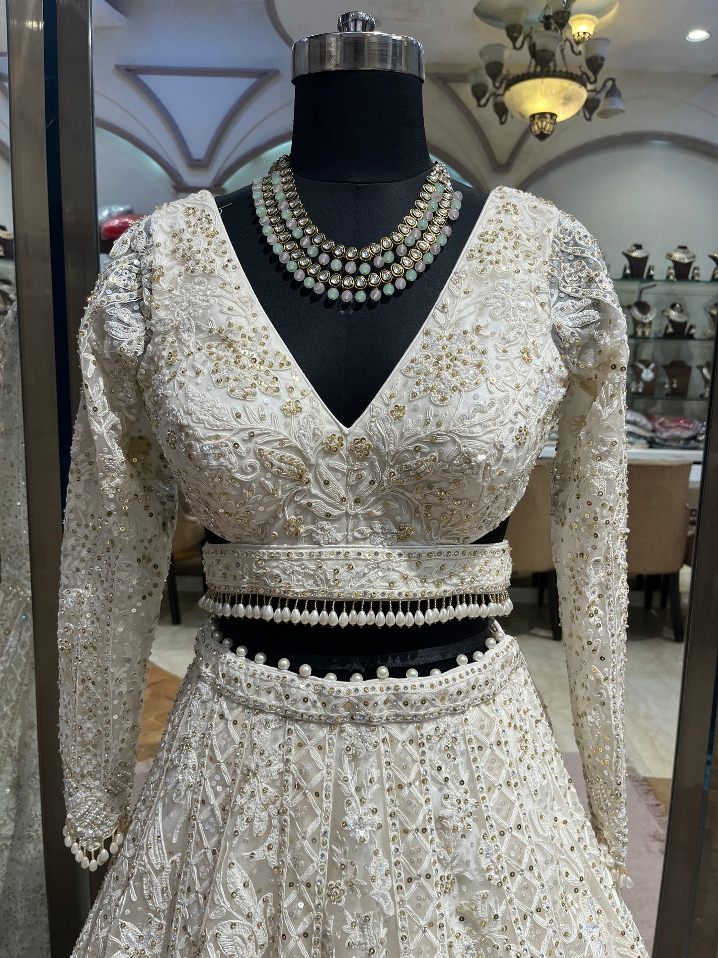 Ivory Pearl Handcrafted Bridal Lehenga Set