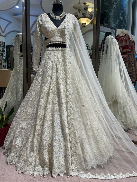 Ivory Pearl Handcrafted Bridal Lehenga Set
