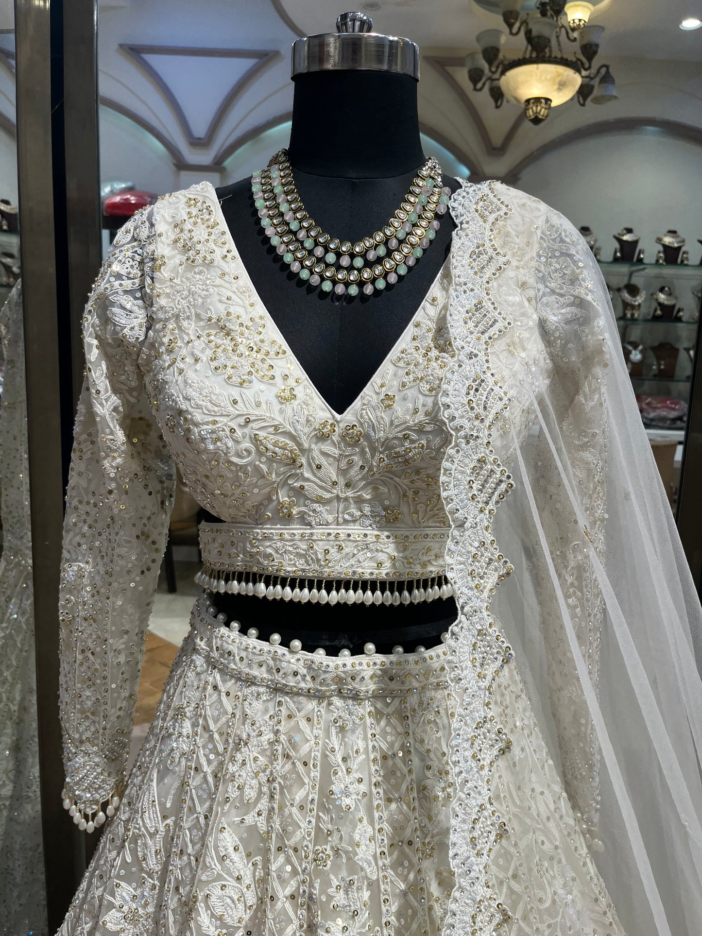 Ivory Pearl Handcrafted Bridal Lehenga Set