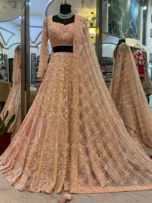 Noorie Bride Blush Champagne Handcrafted Bridal Lehenga Set