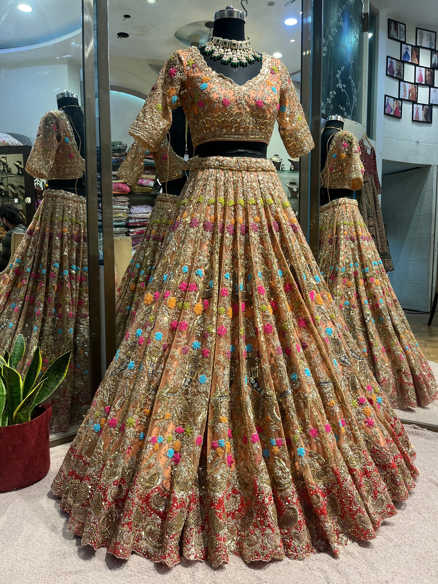 Rose Gold Multiflora Bridal Lehenga Couture