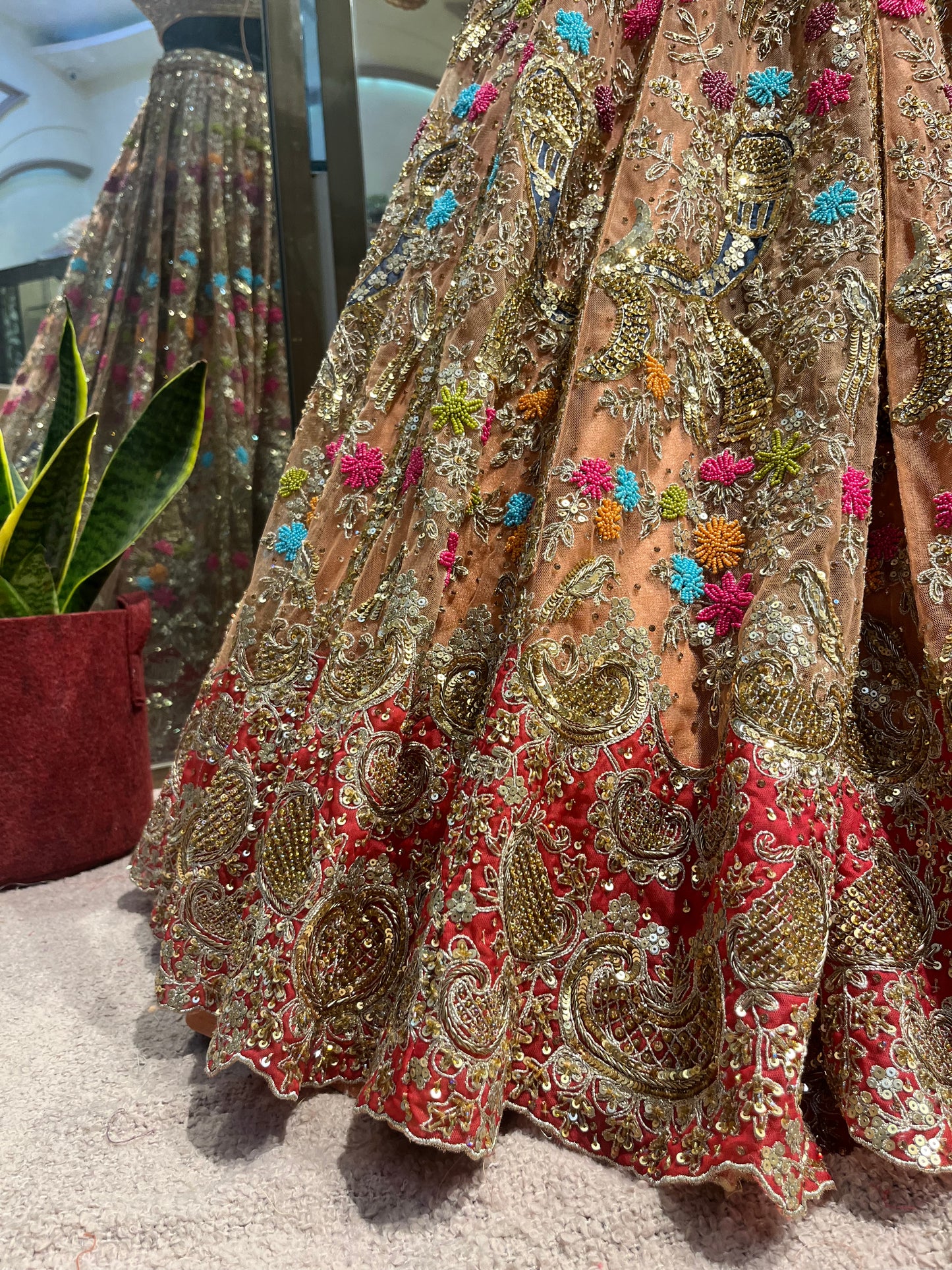 Rose Gold Multiflora Bridal Lehenga Couture