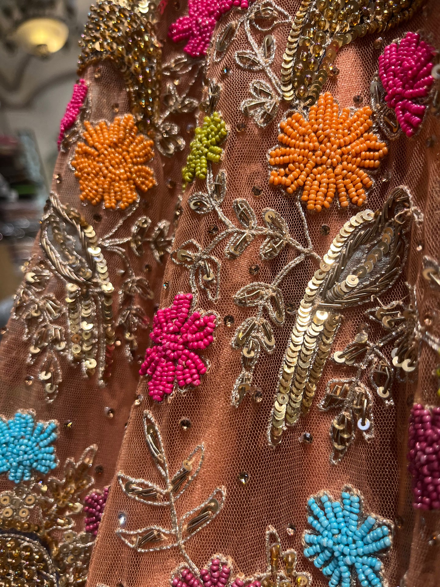 Rose Gold Multiflora Bridal Lehenga Couture