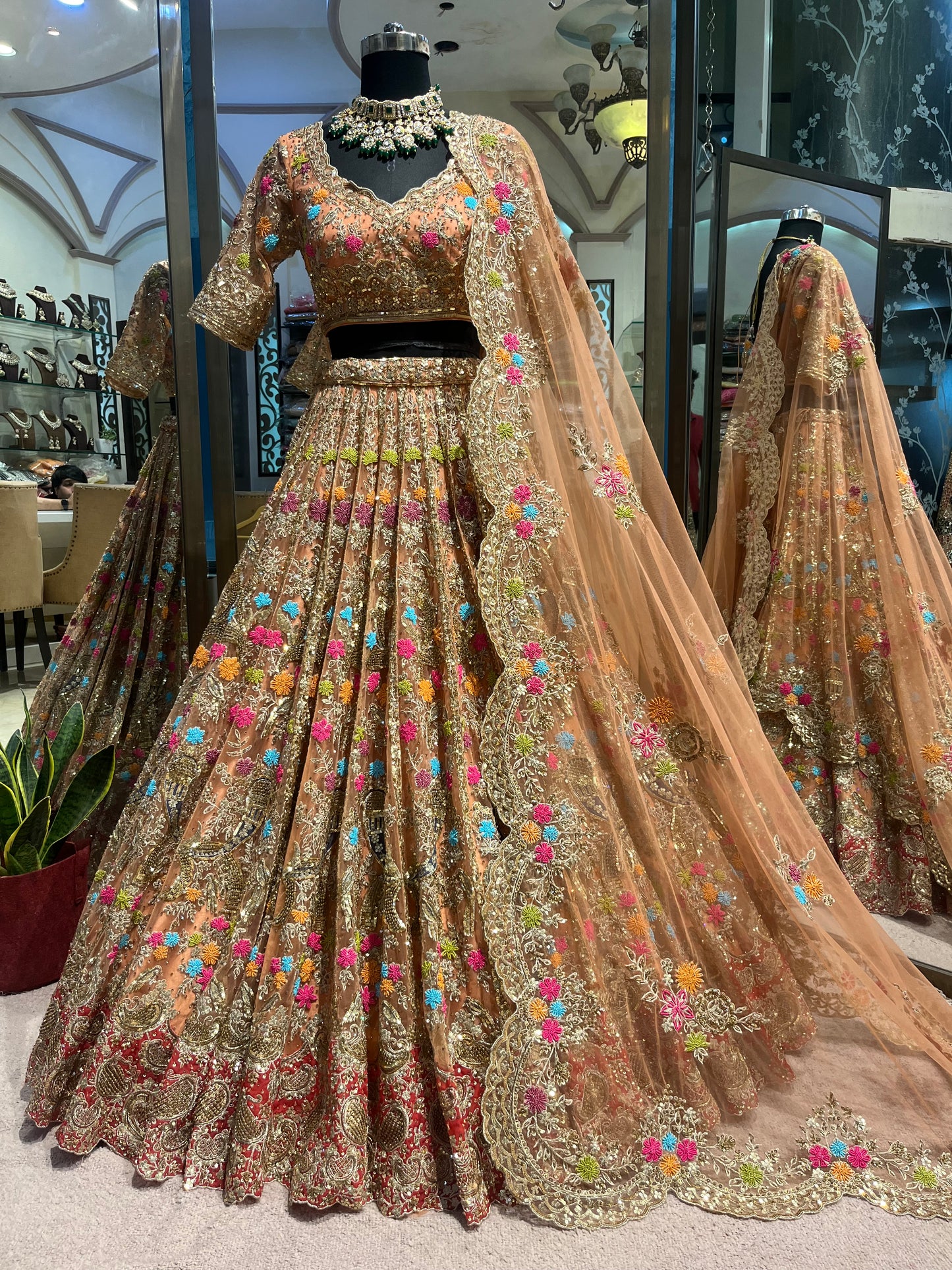 Rose Gold Multiflora Bridal Lehenga Couture