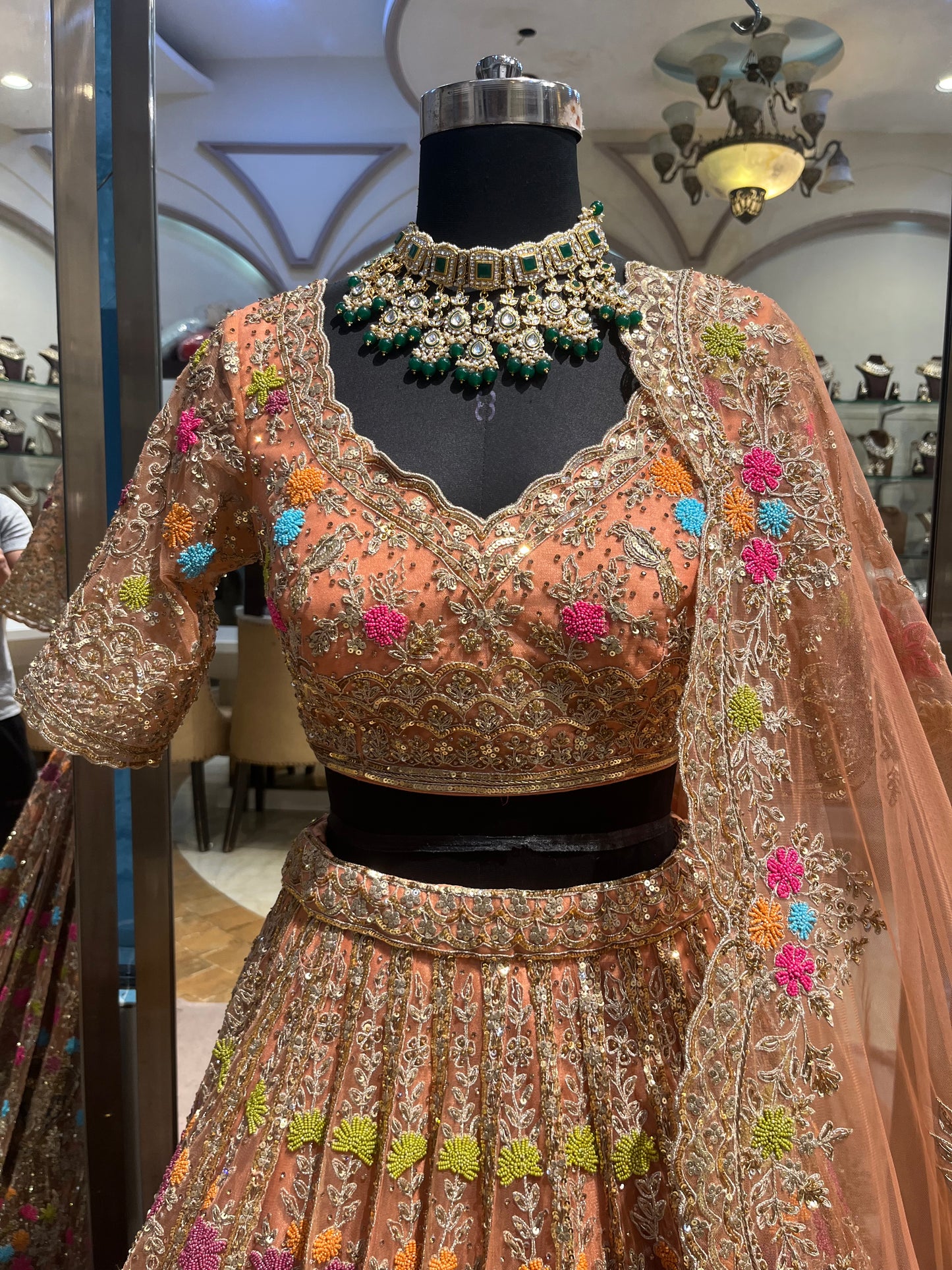 Rose Gold Multiflora Bridal Lehenga Couture