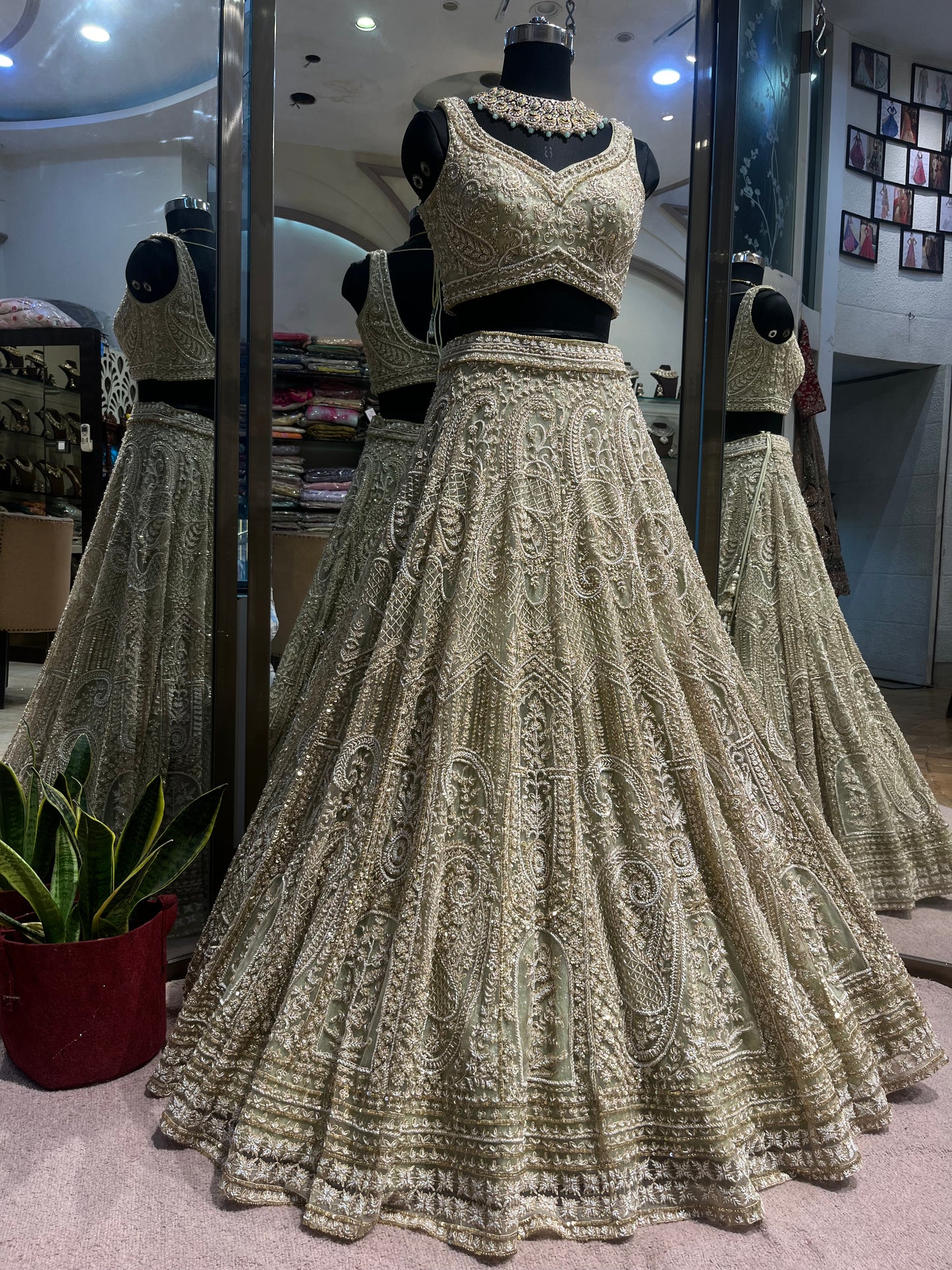 Sage Ivory Heritage Bridal Lehenga with Embroidered Dupatta