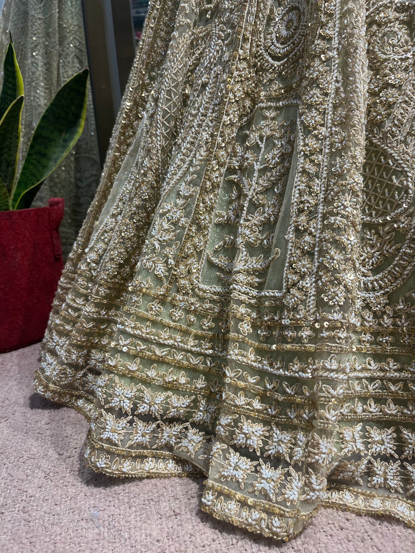 Sage Ivory Heritage Bridal Lehenga with Embroidered Dupatta