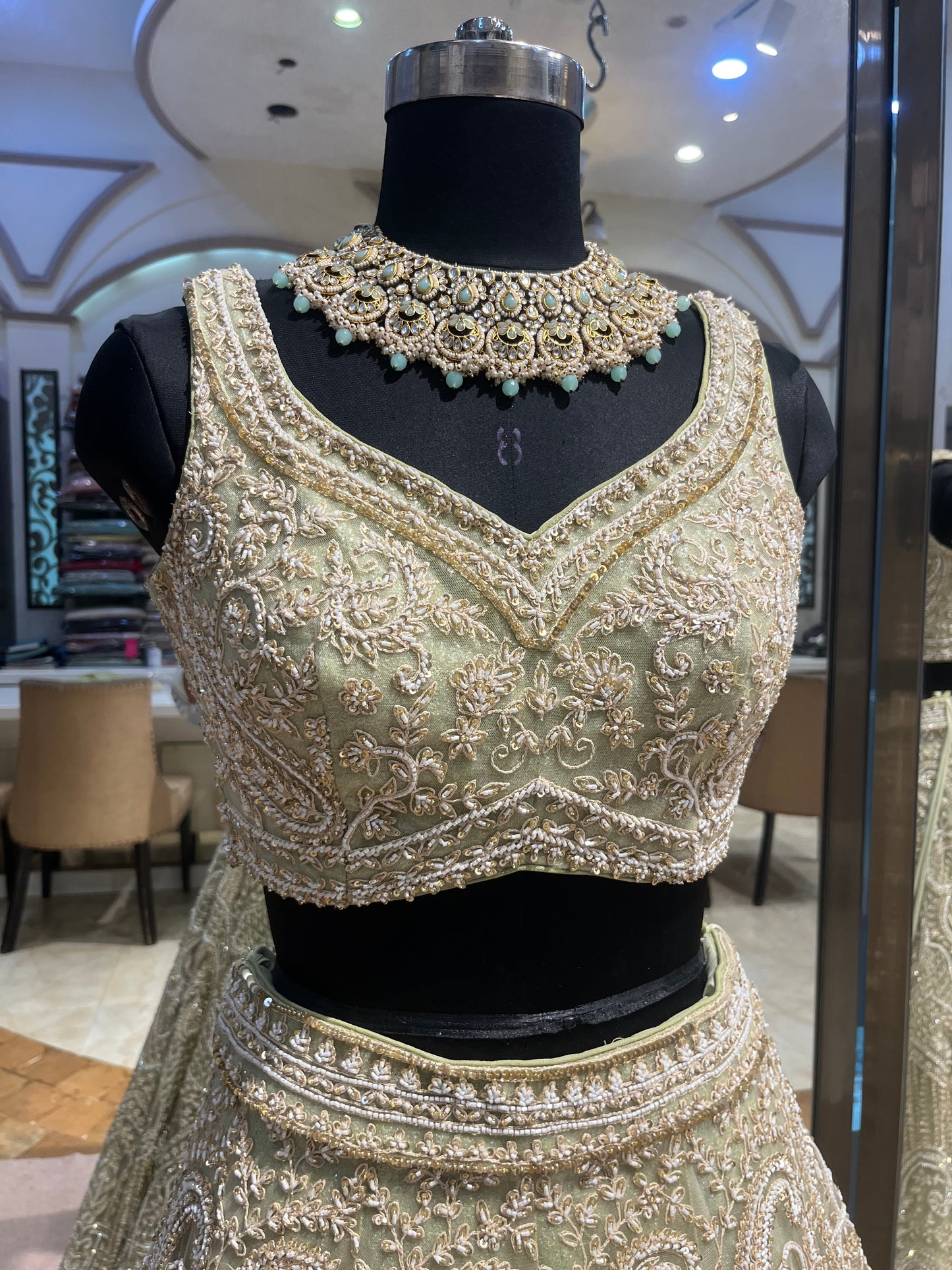 Sage Ivory Heritage Bridal Lehenga with Embroidered Dupatta