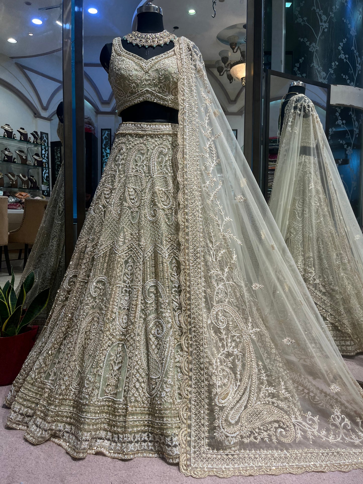 Sage Ivory Heritage Bridal Lehenga with Embroidered Dupatta