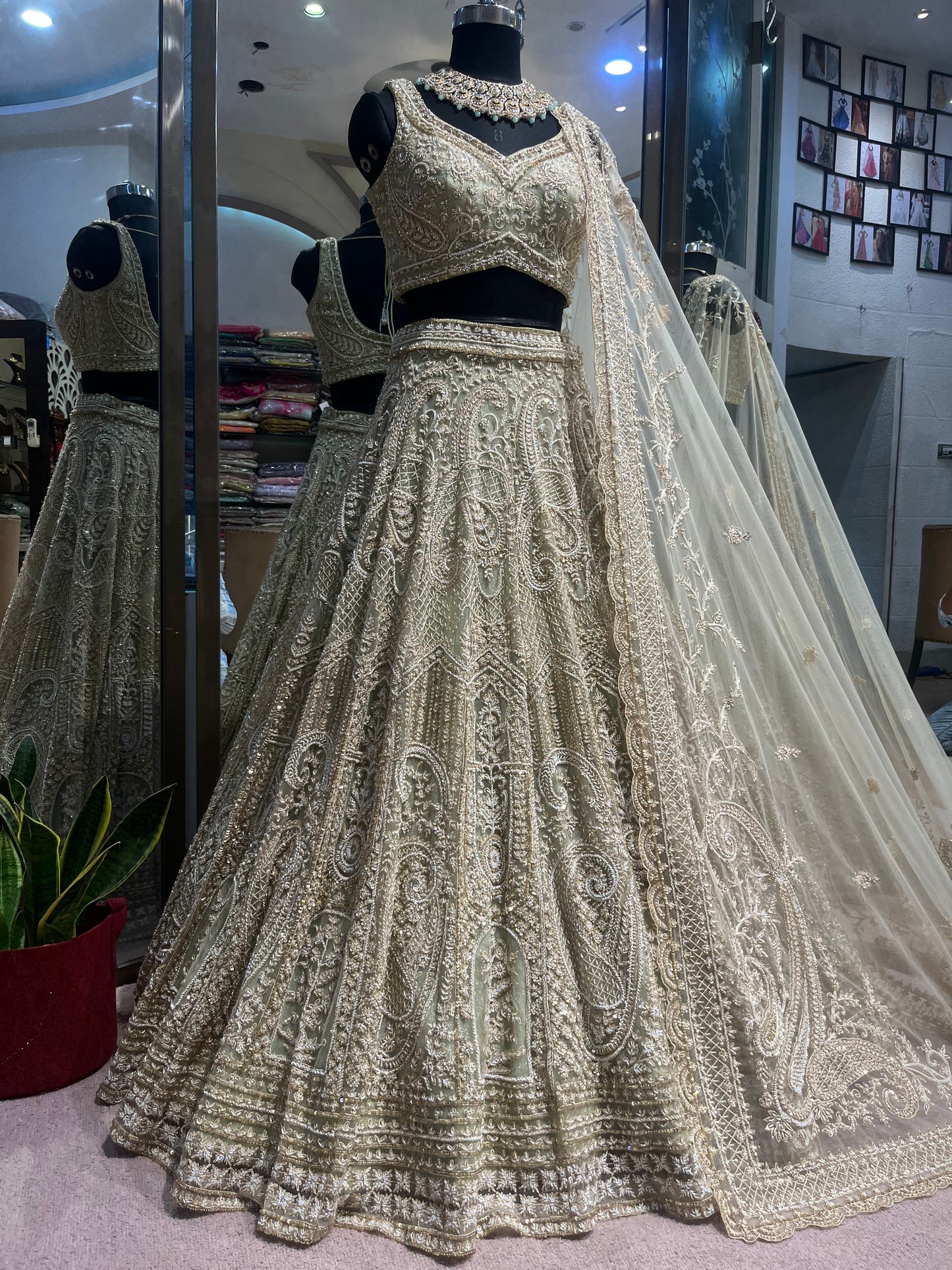 Sage Ivory Heritage Bridal Lehenga with Embroidered Dupatta