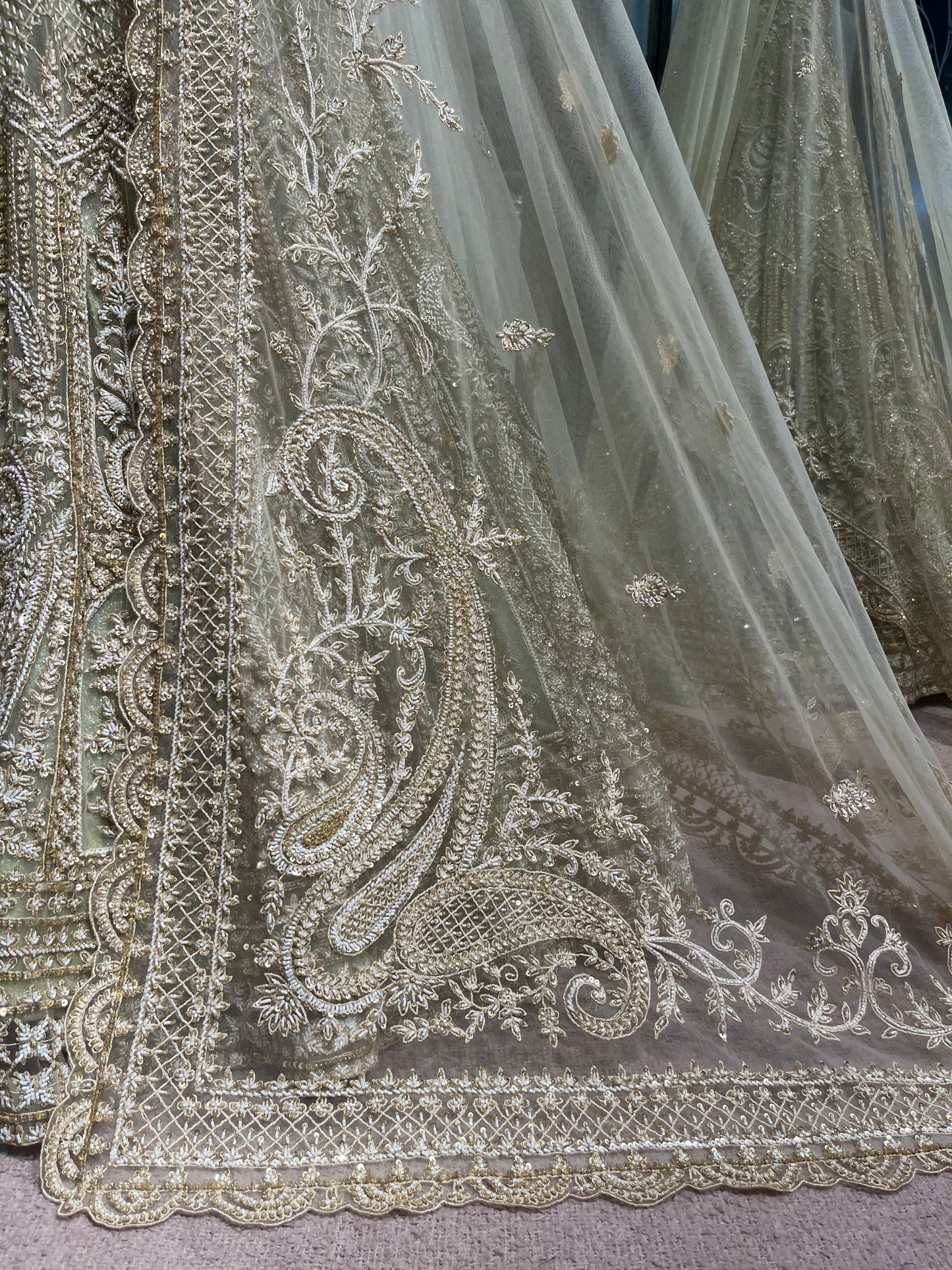 Sage Ivory Heritage Bridal Lehenga with Embroidered Dupatta