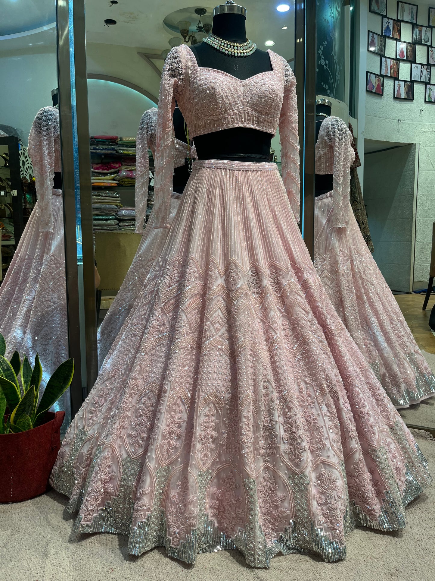 Blush Pink Crystal Embroidered Bridal Lehenga