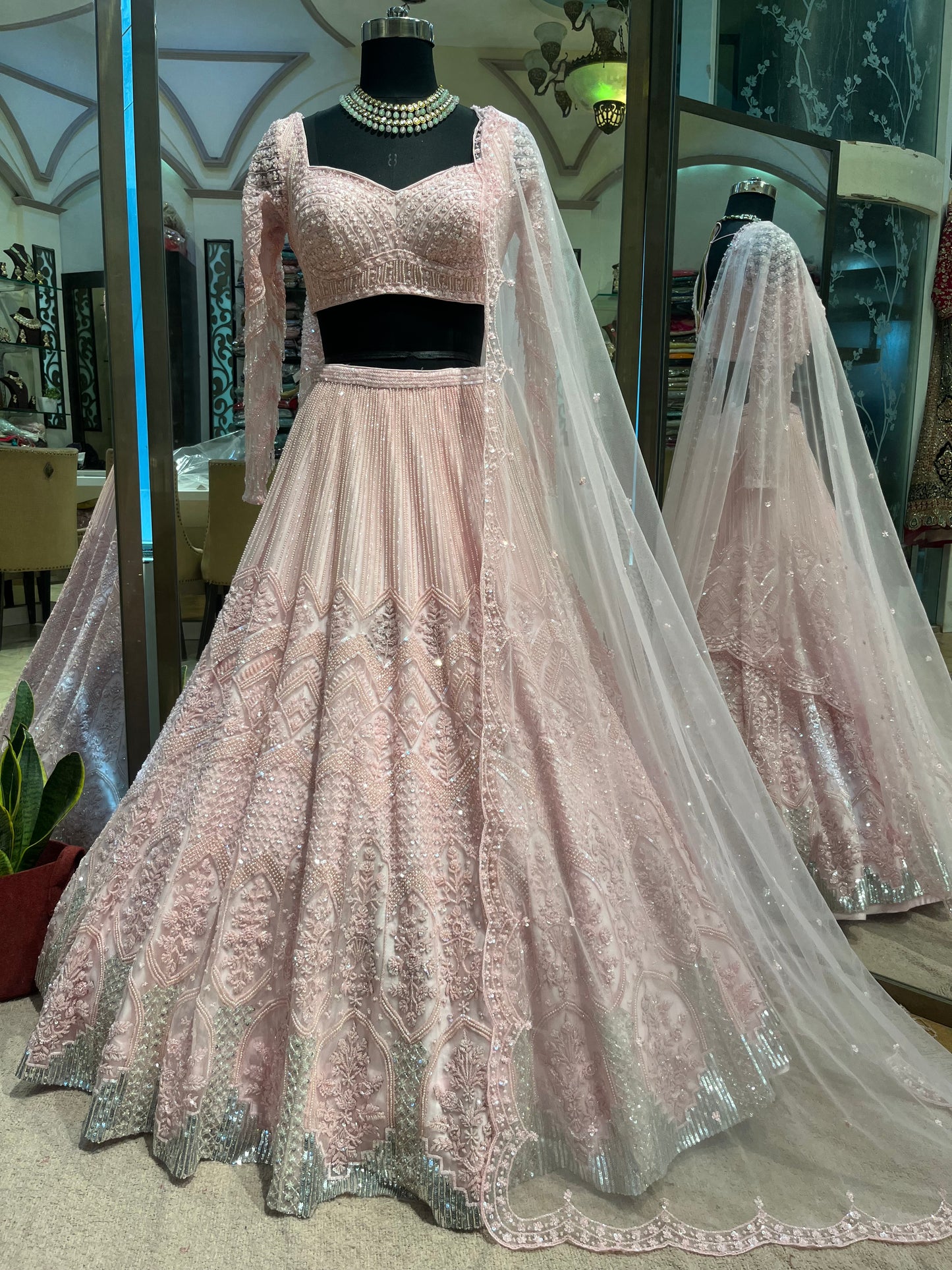Blush Pink Crystal Embroidered Bridal Lehenga