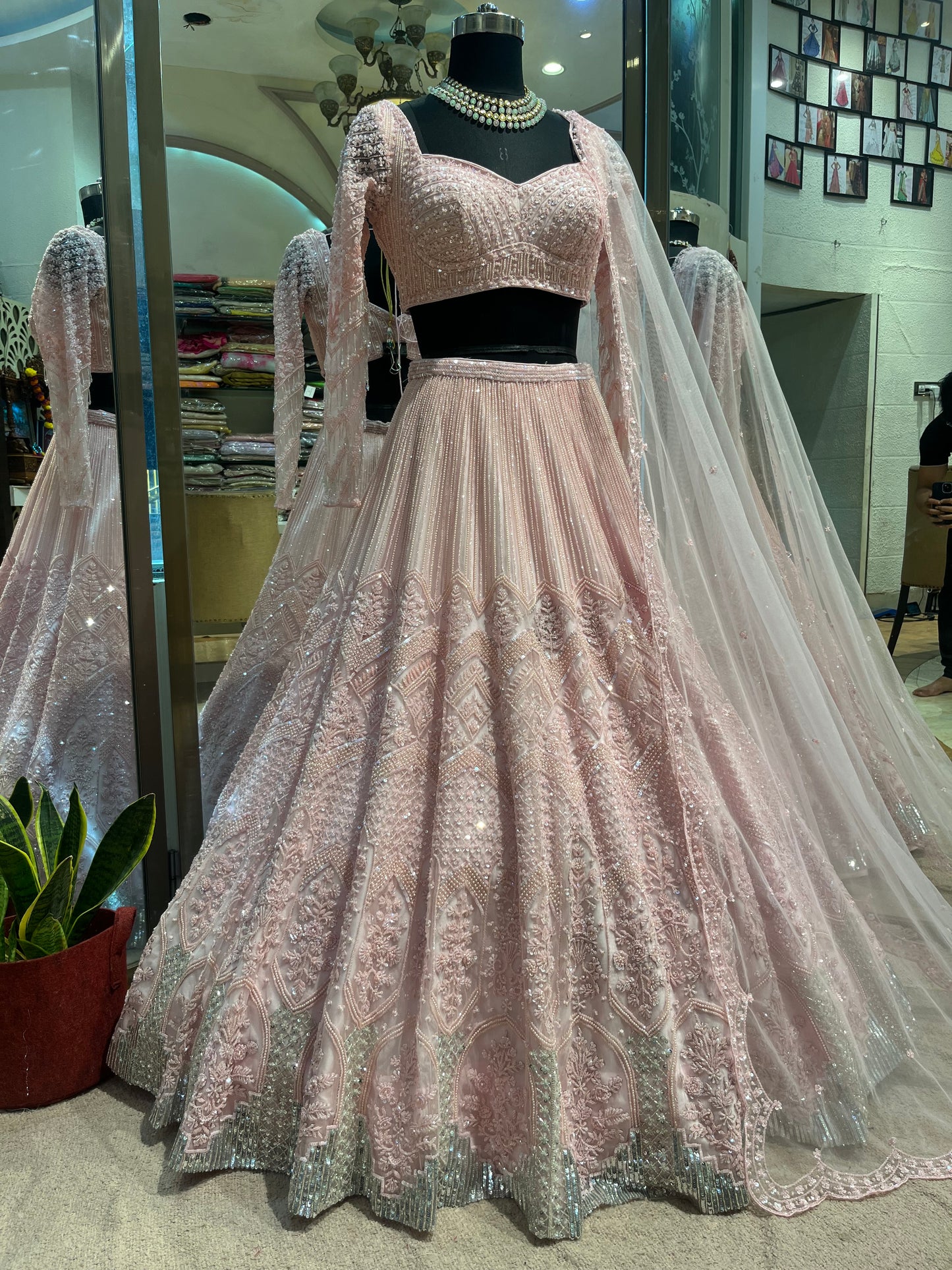 Blush Pink Crystal Embroidered Bridal Lehenga