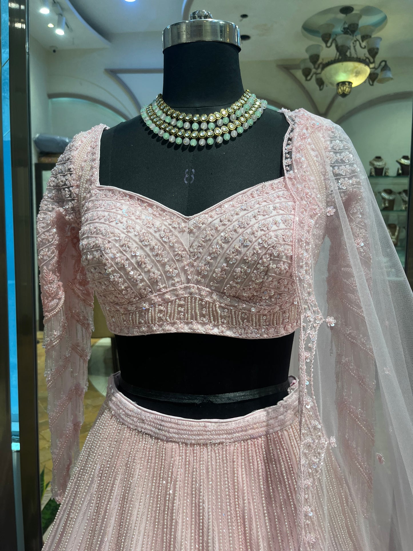 Blush Pink Crystal Embroidered Bridal Lehenga