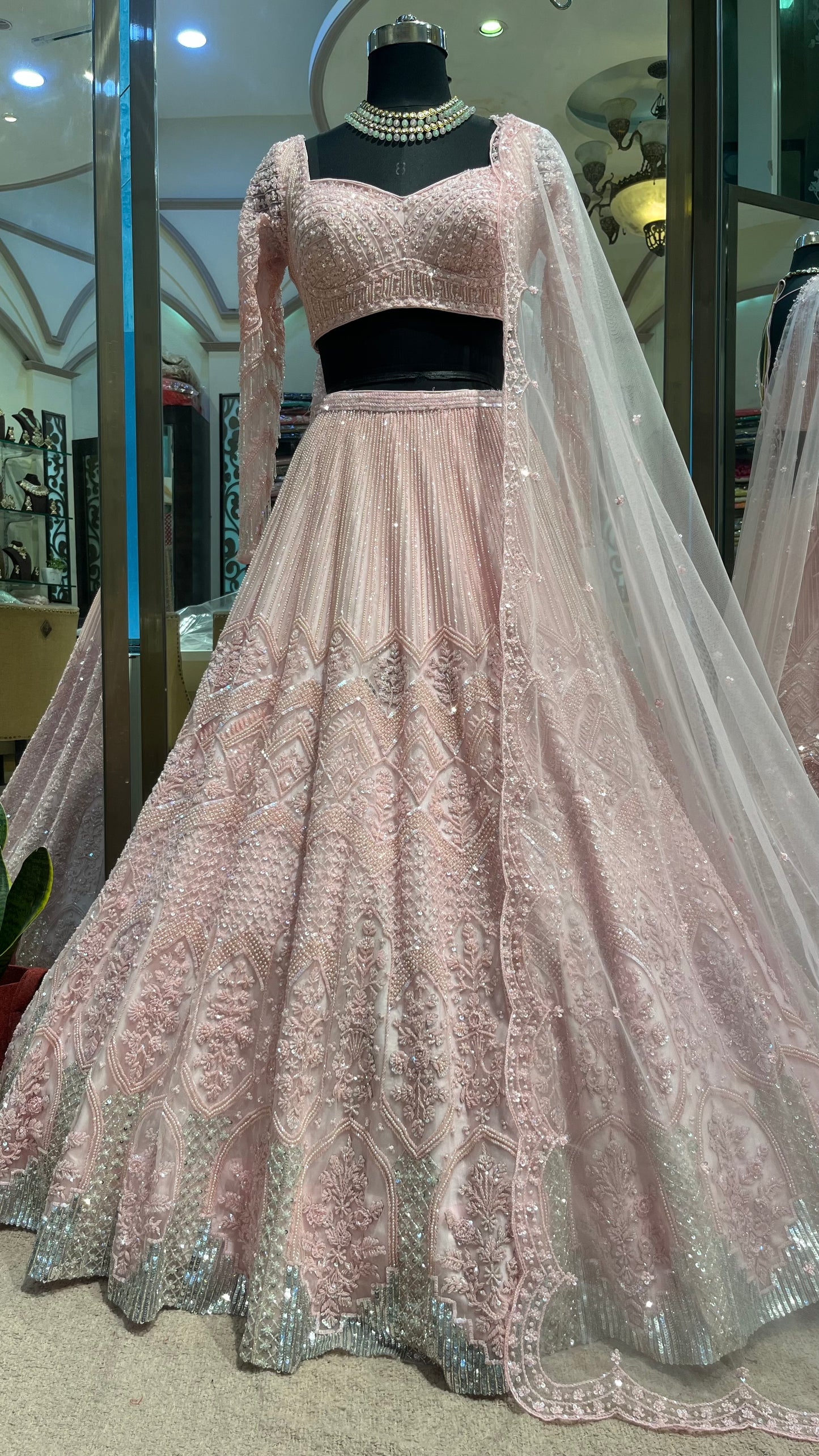 Blush Pink Crystal Embroidered Bridal Lehenga