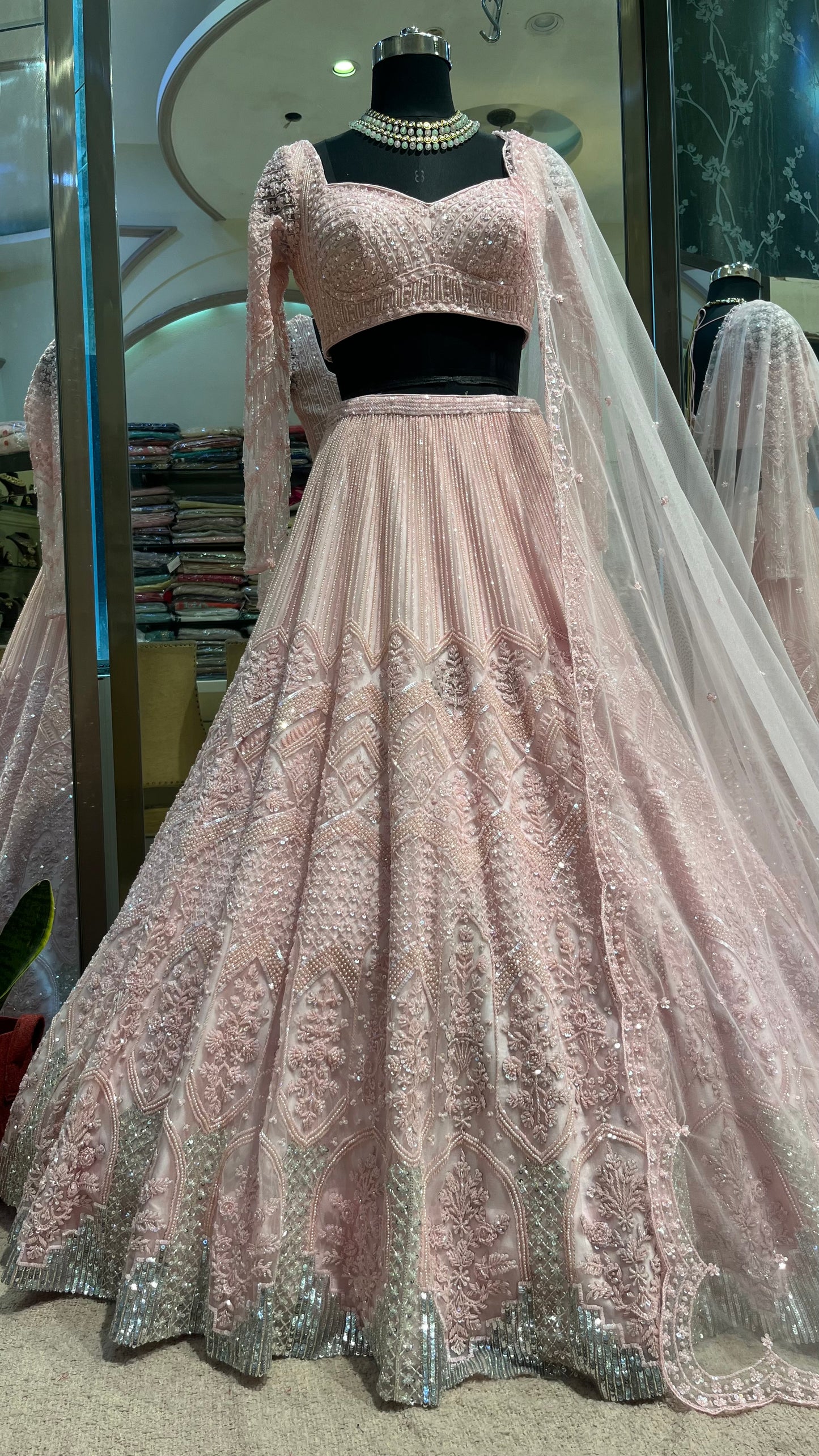 Blush Pink Crystal Embroidered Bridal Lehenga