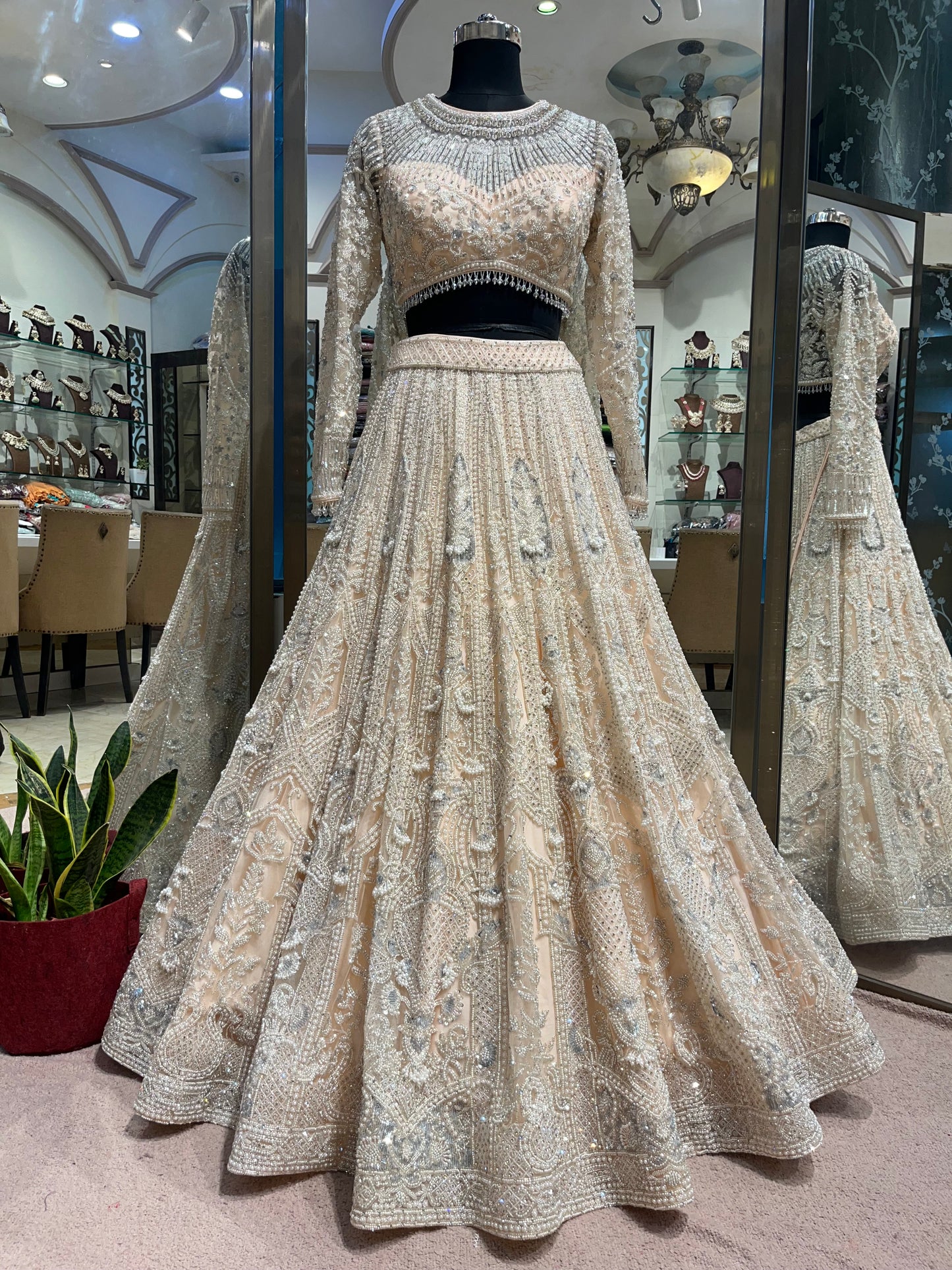 Ivory Champagne Crystal Bridal Lehenga Set