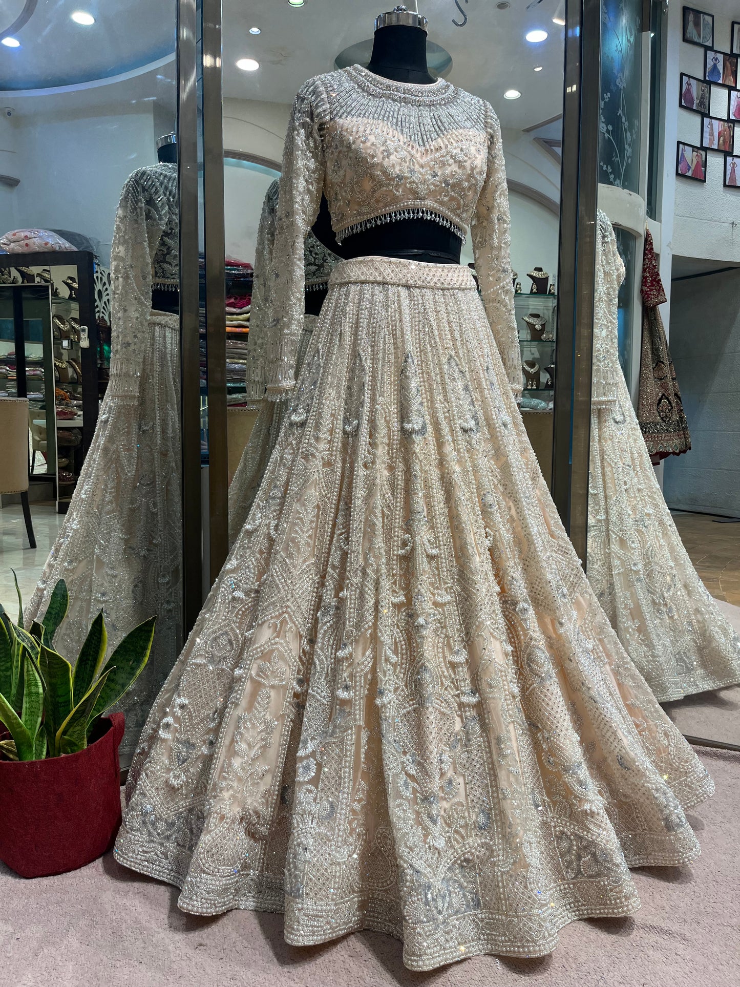 Ivory Champagne Crystal Bridal Lehenga Set
