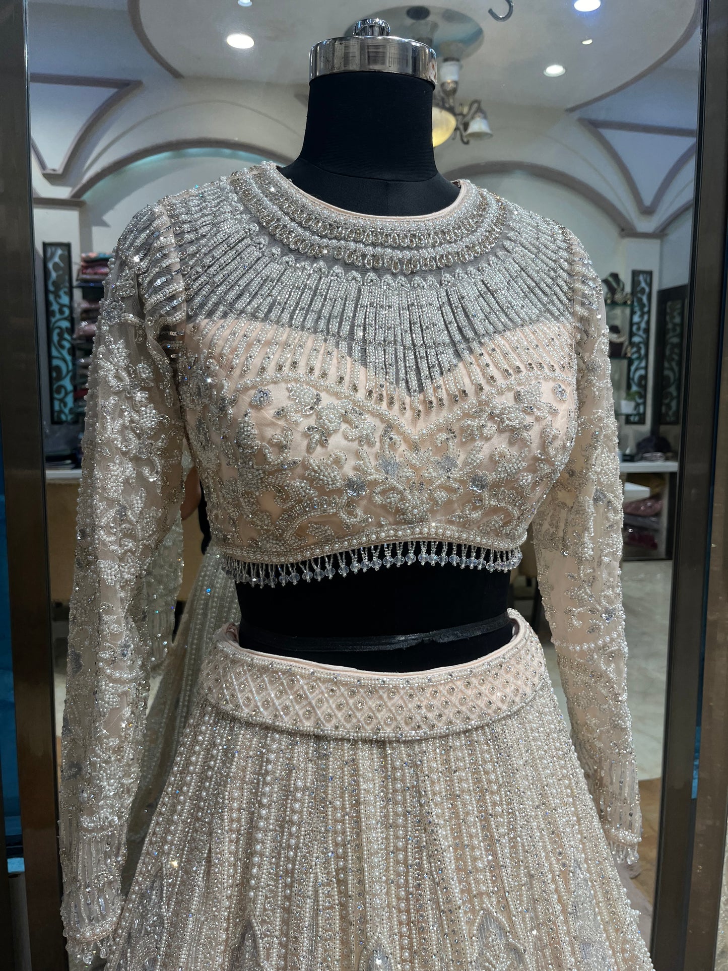 Ivory Champagne Crystal Bridal Lehenga Set