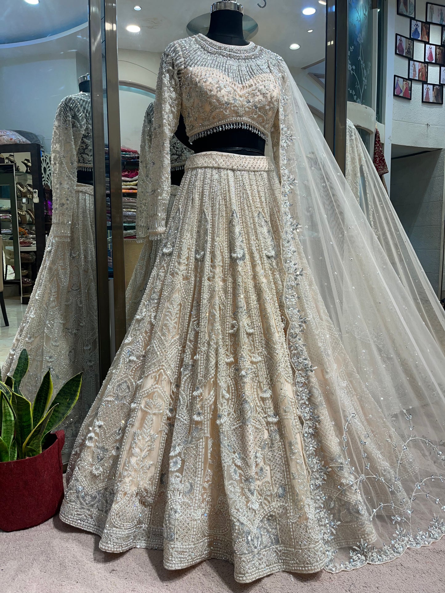 Ivory Champagne Crystal Bridal Lehenga Set