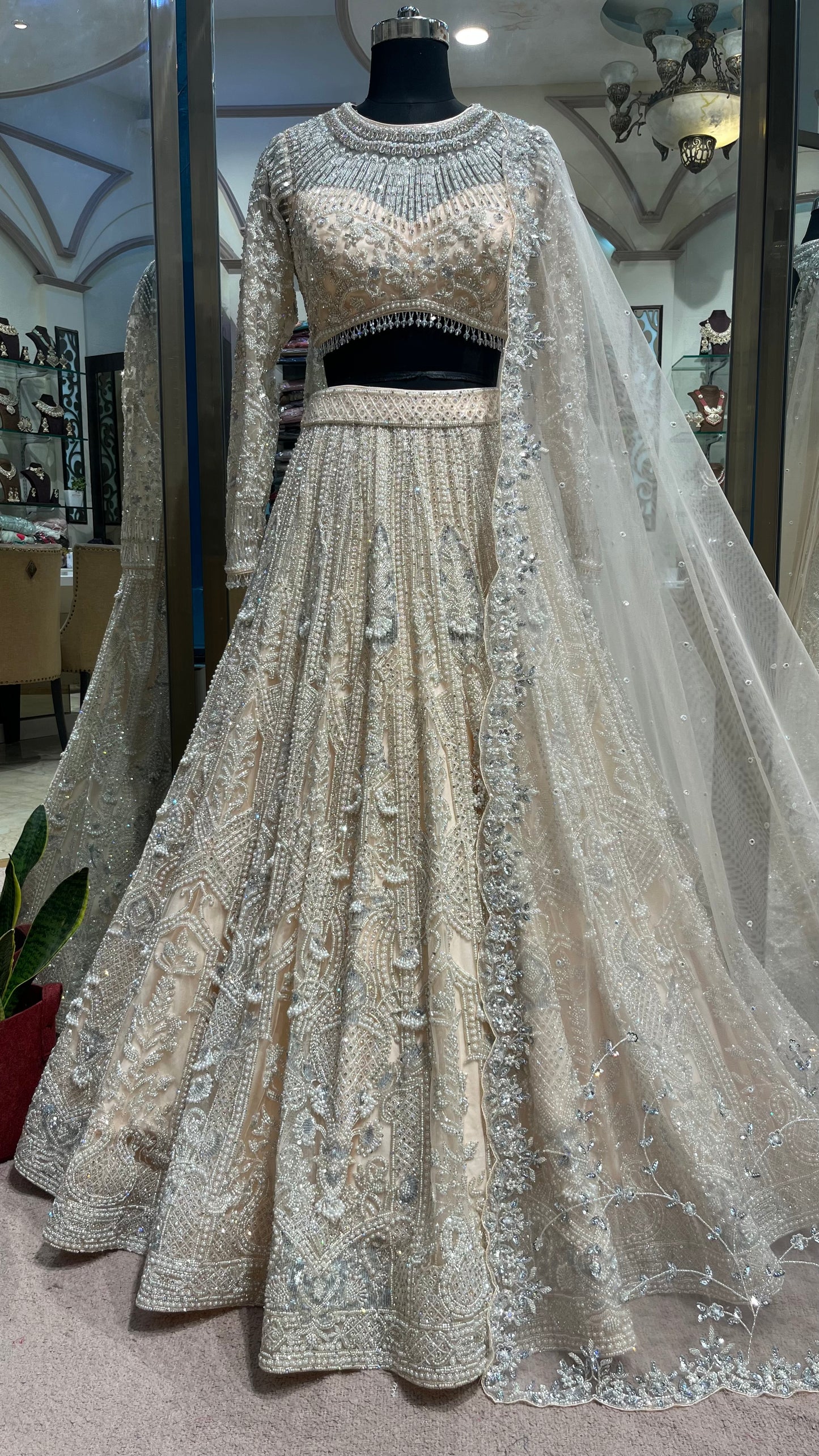 Ivory Champagne Crystal Bridal Lehenga Set