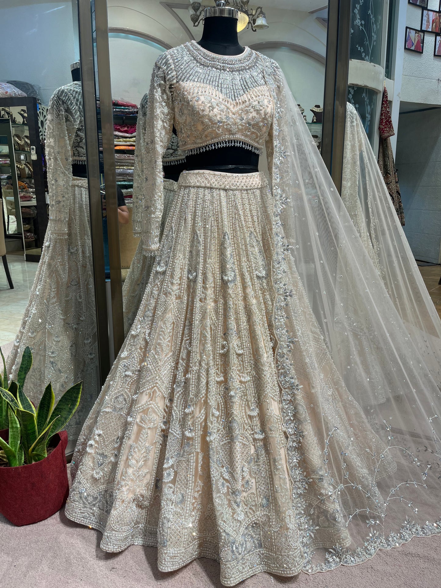 Ivory Champagne Crystal Bridal Lehenga Set