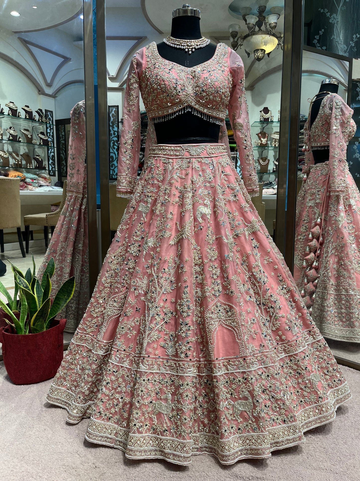 Rose Blush Mughal Embroidered Bridal Lehenga