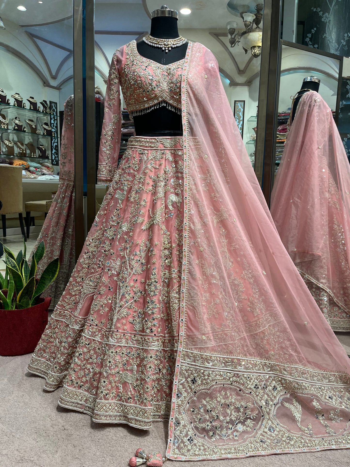 Rose Blush Mughal Embroidered Bridal Lehenga